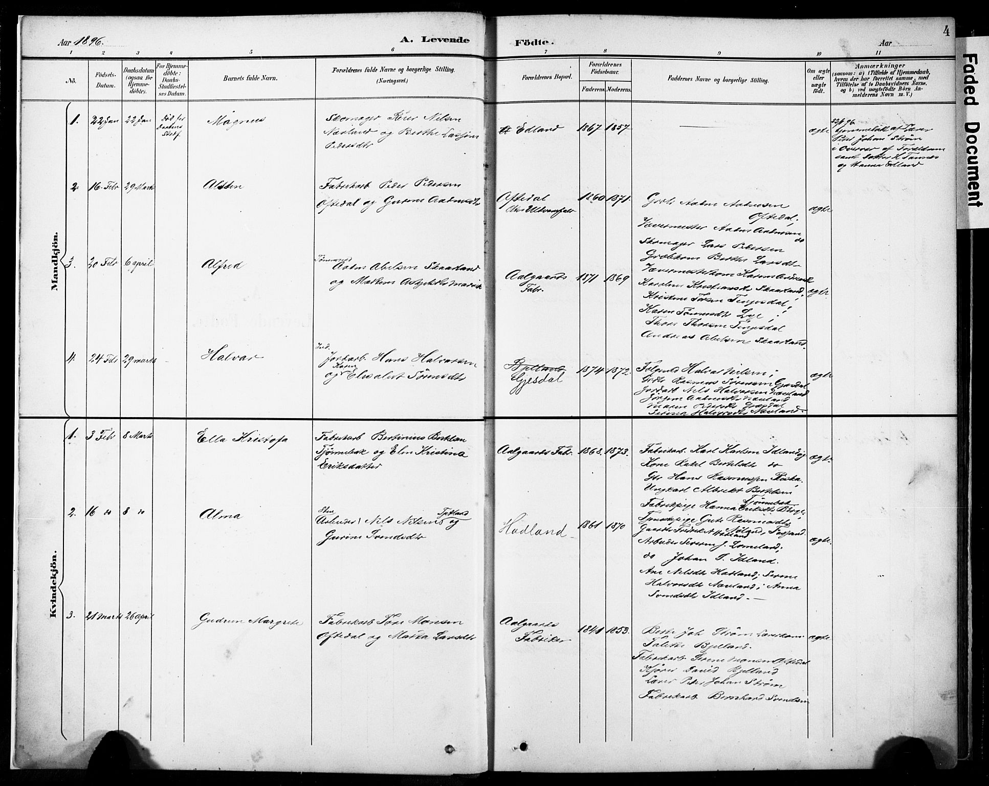 Lye sokneprestkontor, AV/SAST-A-101794/001/30BA/L0012: Ministerialbok nr. A 11, 1896-1909, s. 4