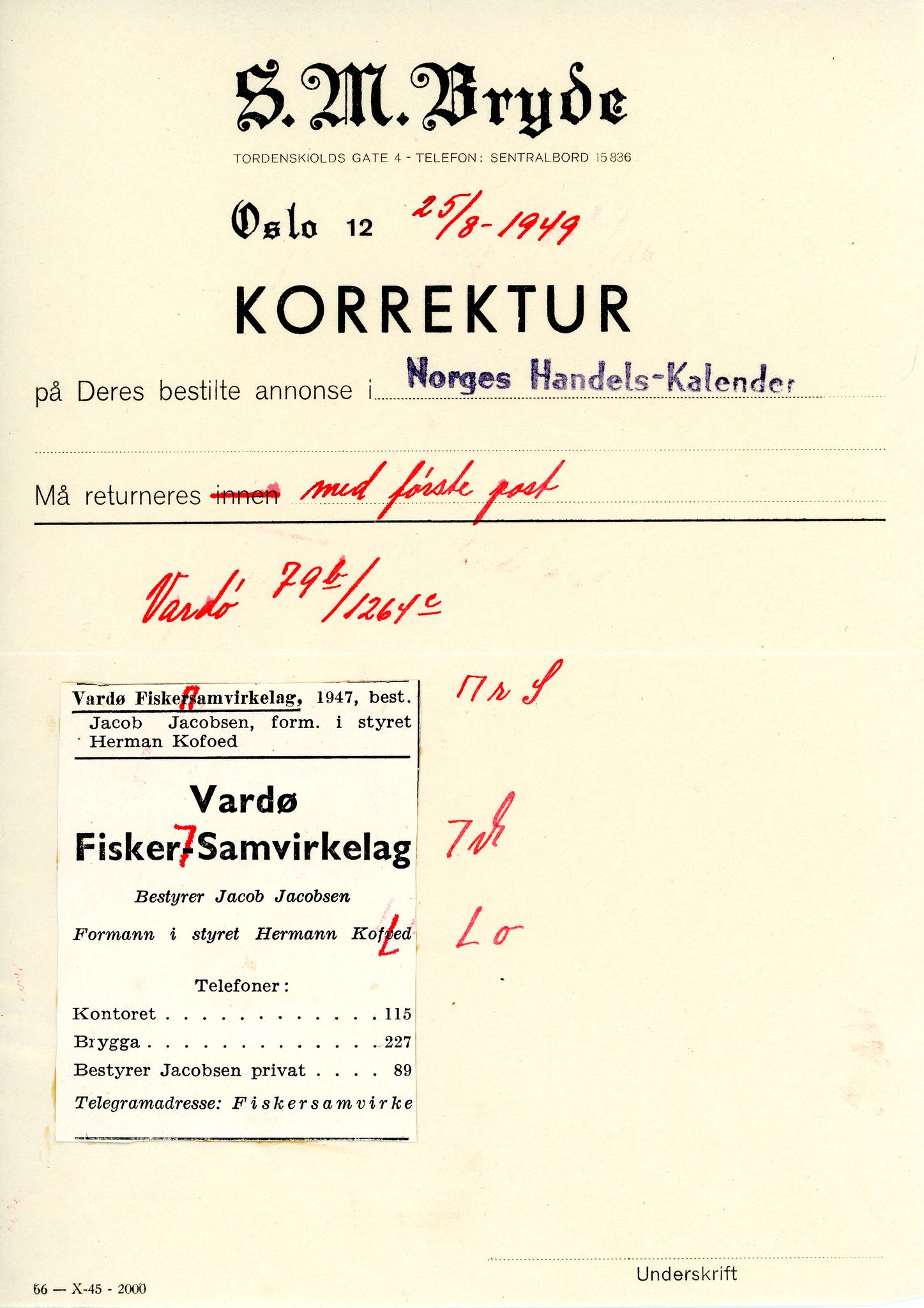 Vardø Fiskersamvirkelag, VAMU/A-0037/D/Da/L0001: Korrespondanse Ab-Eg, 1946-1950