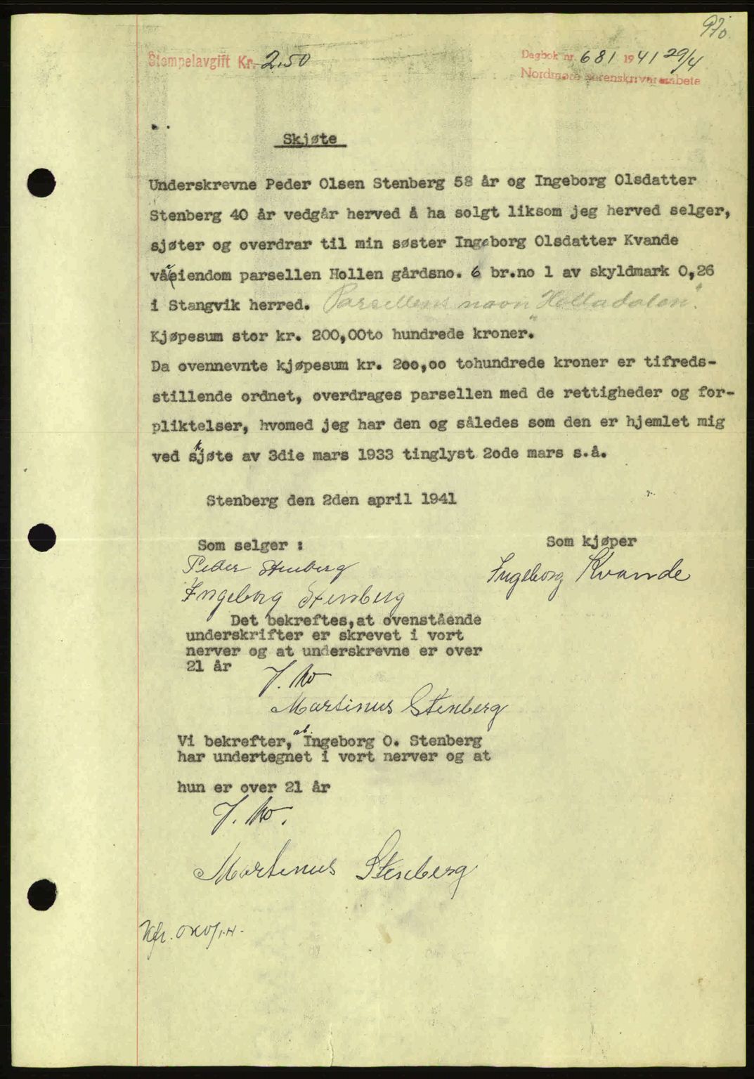 Nordmøre sorenskriveri, SAT/A-4132/1/2/2Ca: Pantebok nr. A89, 1940-1941, Dagboknr: 681/1941