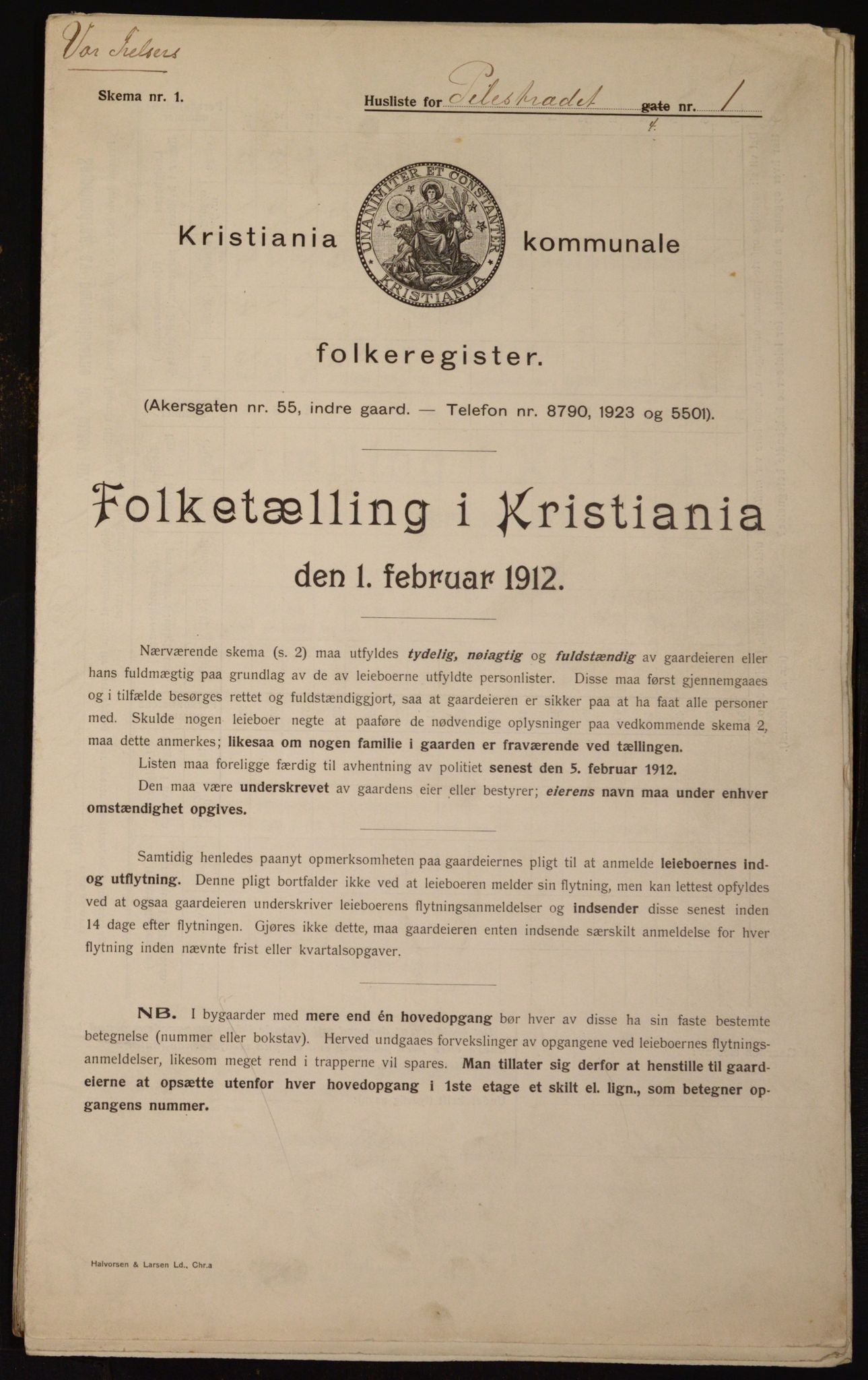 OBA, Kommunal folketelling 1.2.1912 for Kristiania, 1912, s. 79400