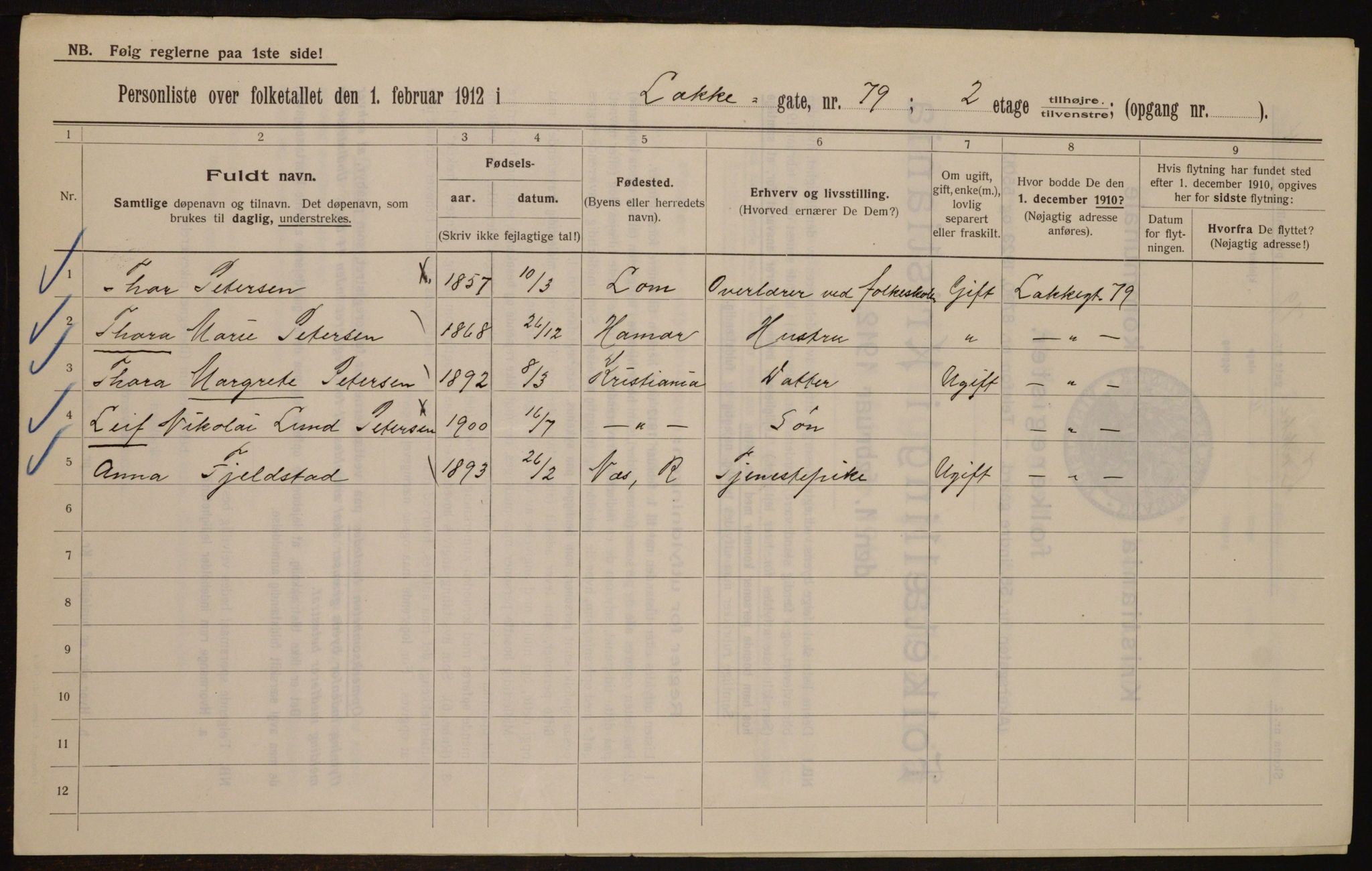 OBA, Kommunal folketelling 1.2.1912 for Kristiania, 1912, s. 56604