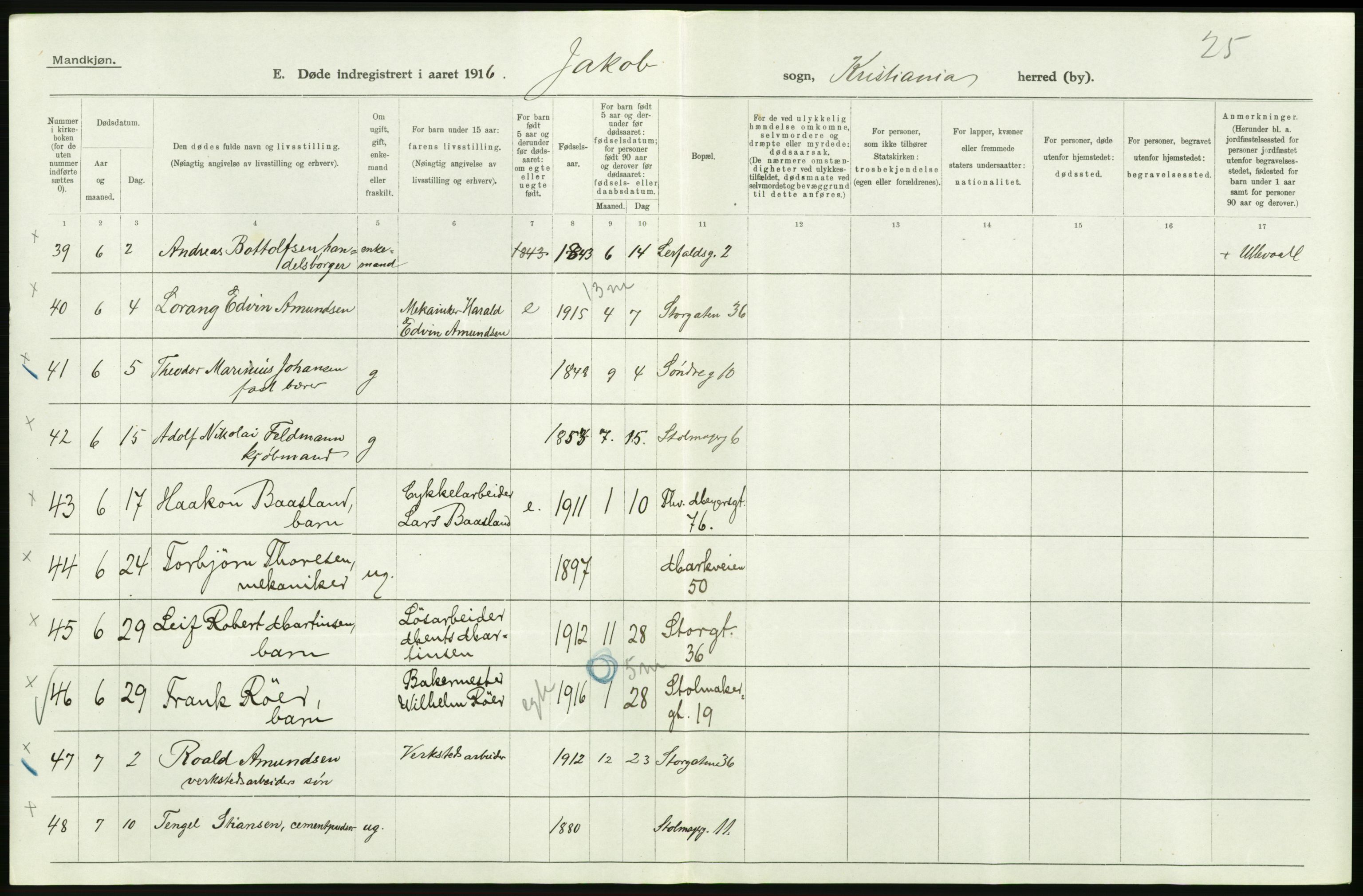 Statistisk sentralbyrå, Sosiodemografiske emner, Befolkning, AV/RA-S-2228/D/Df/Dfb/Dfbf/L0009: Kristiania: Døde., 1916, s. 310