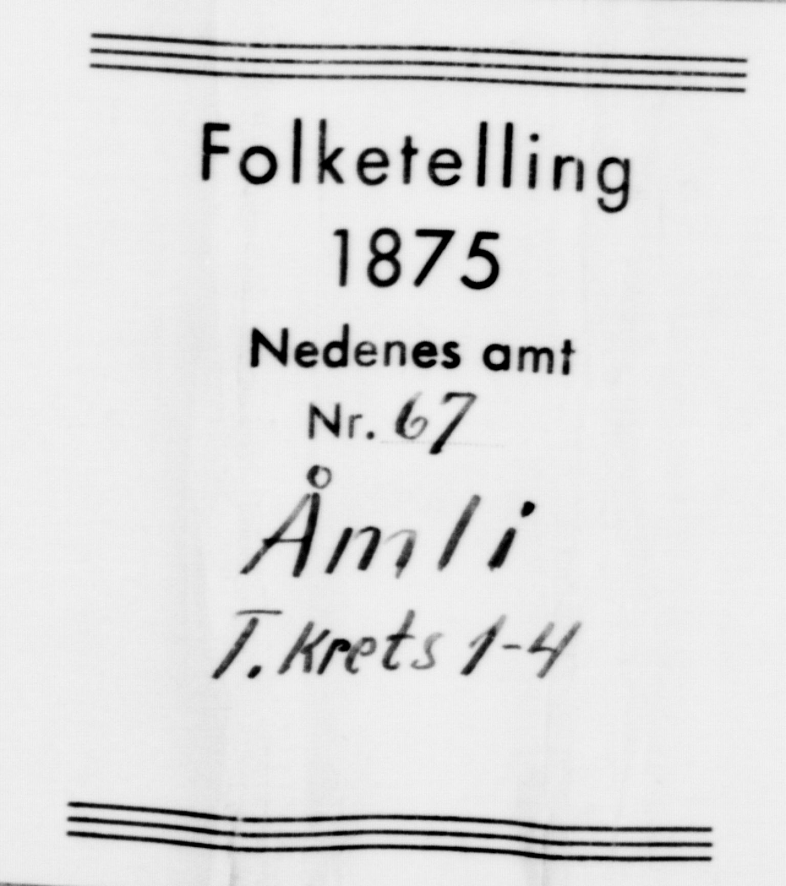 SAK, Folketelling 1875 for 0929P Åmli prestegjeld, 1875, s. 39