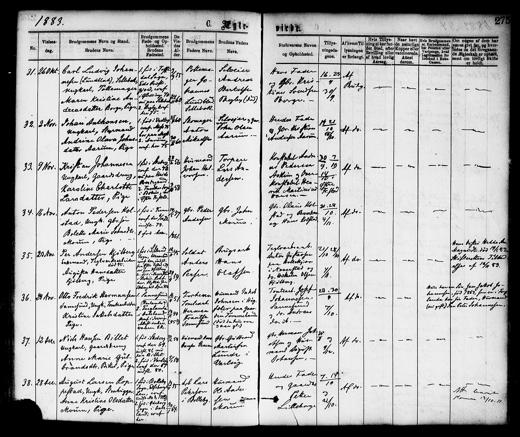 Borge prestekontor Kirkebøker, AV/SAO-A-10903/F/Fa/L0007: Ministerialbok nr. I 7, 1875-1886, s. 275