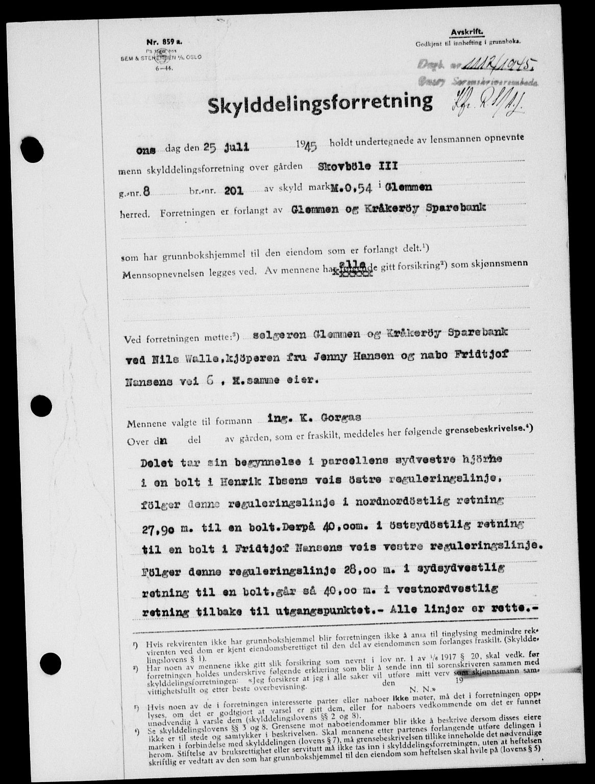 Onsøy sorenskriveri, SAO/A-10474/G/Ga/Gab/L0014: Pantebok nr. II A-14, 1944-1945, Dagboknr: 1112/1945