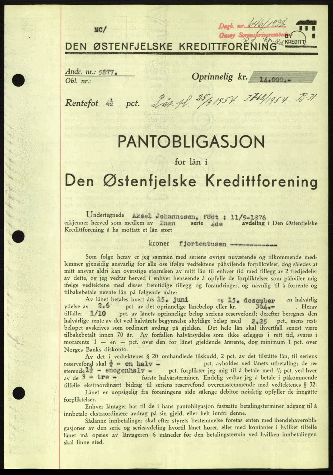 Onsøy sorenskriveri, SAO/A-10474/G/Ga/Gac/L0001: Pantebok nr. B1, 1936-1938, Dagboknr: 646/1938