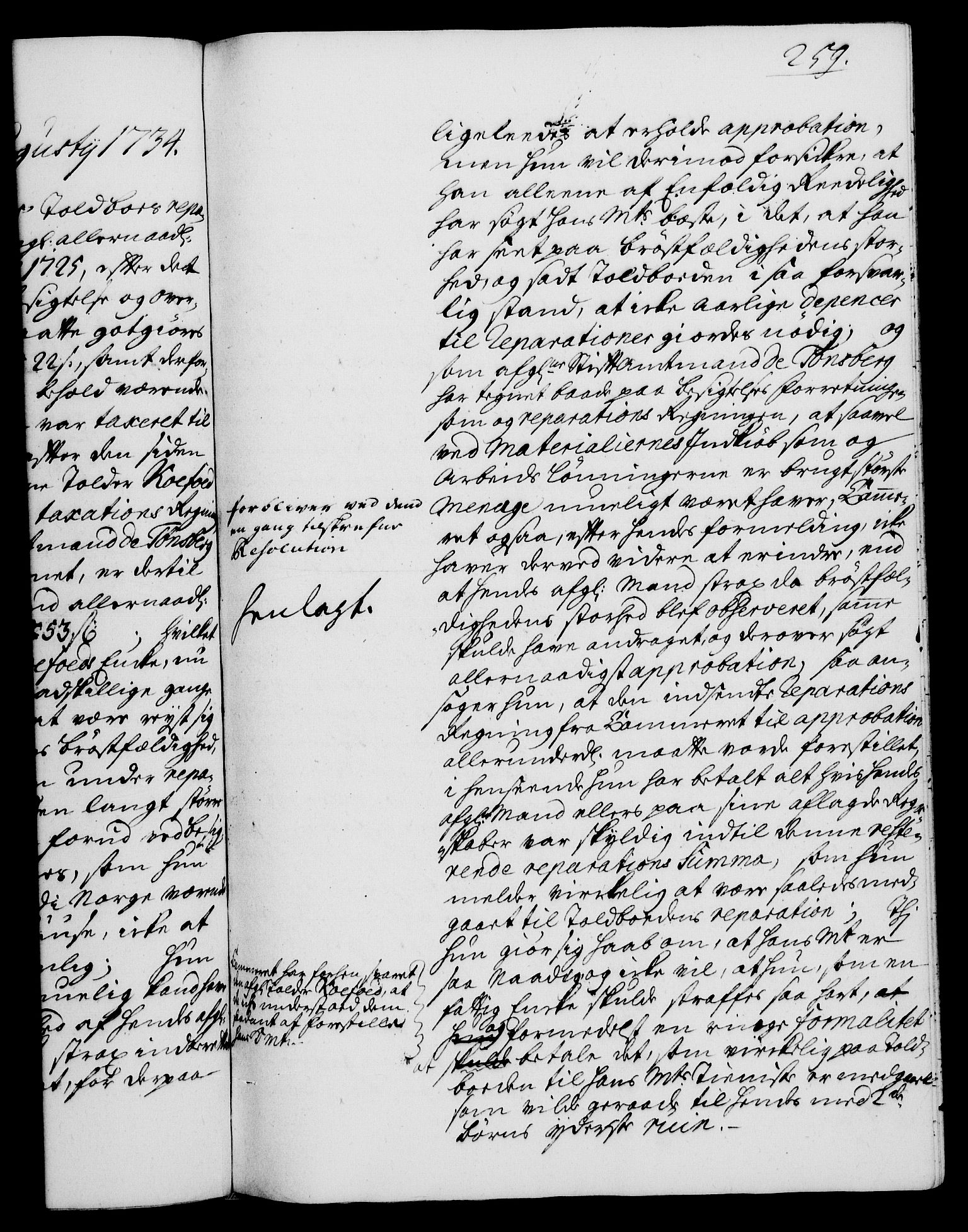 Rentekammeret, Kammerkanselliet, RA/EA-3111/G/Gh/Gha/L0016: Norsk ekstraktmemorialprotokoll (merket RK 53.61), 1734-1735, s. 259