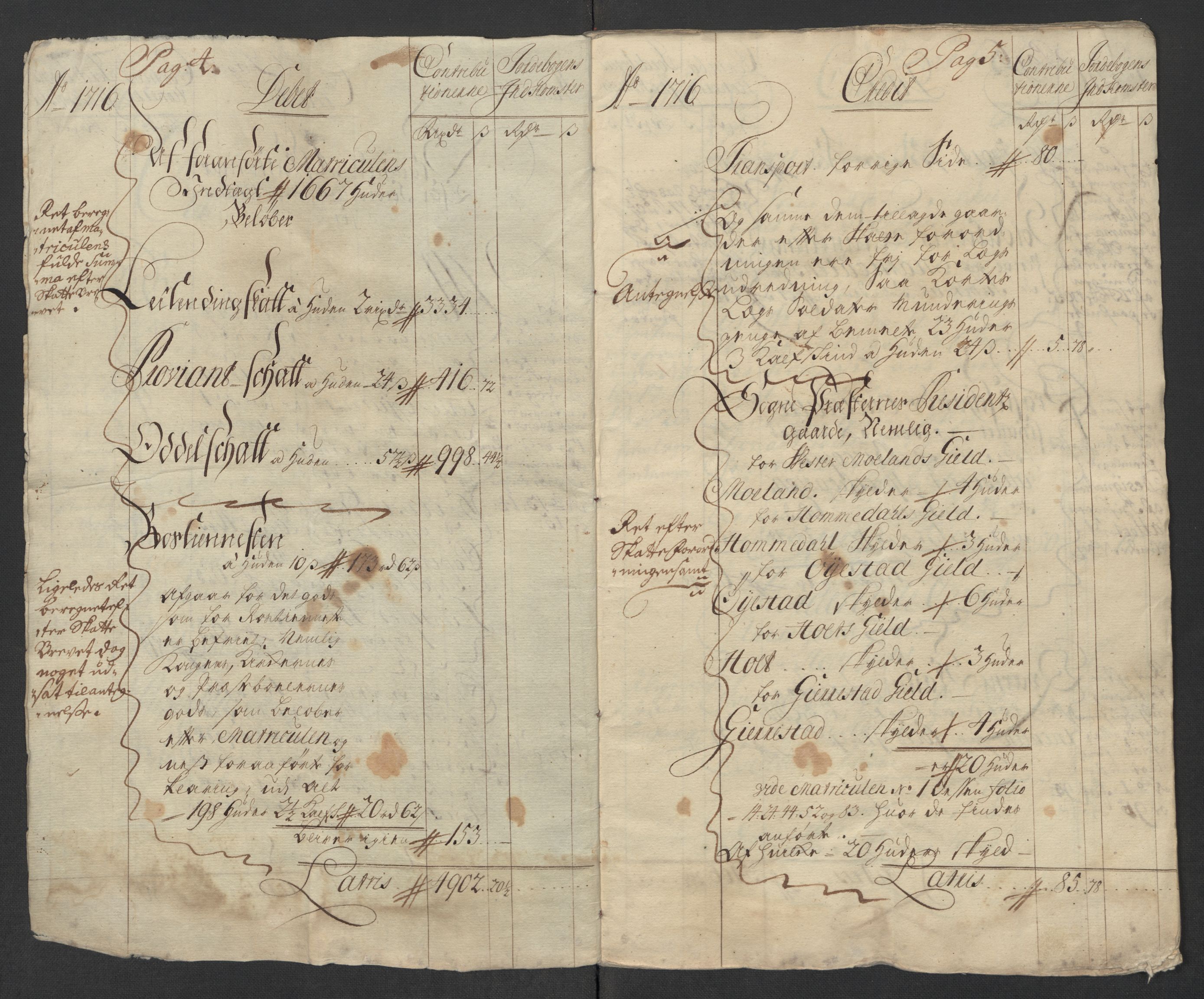 Rentekammeret inntil 1814, Reviderte regnskaper, Fogderegnskap, RA/EA-4092/R39/L2325: Fogderegnskap Nedenes, 1716, s. 5
