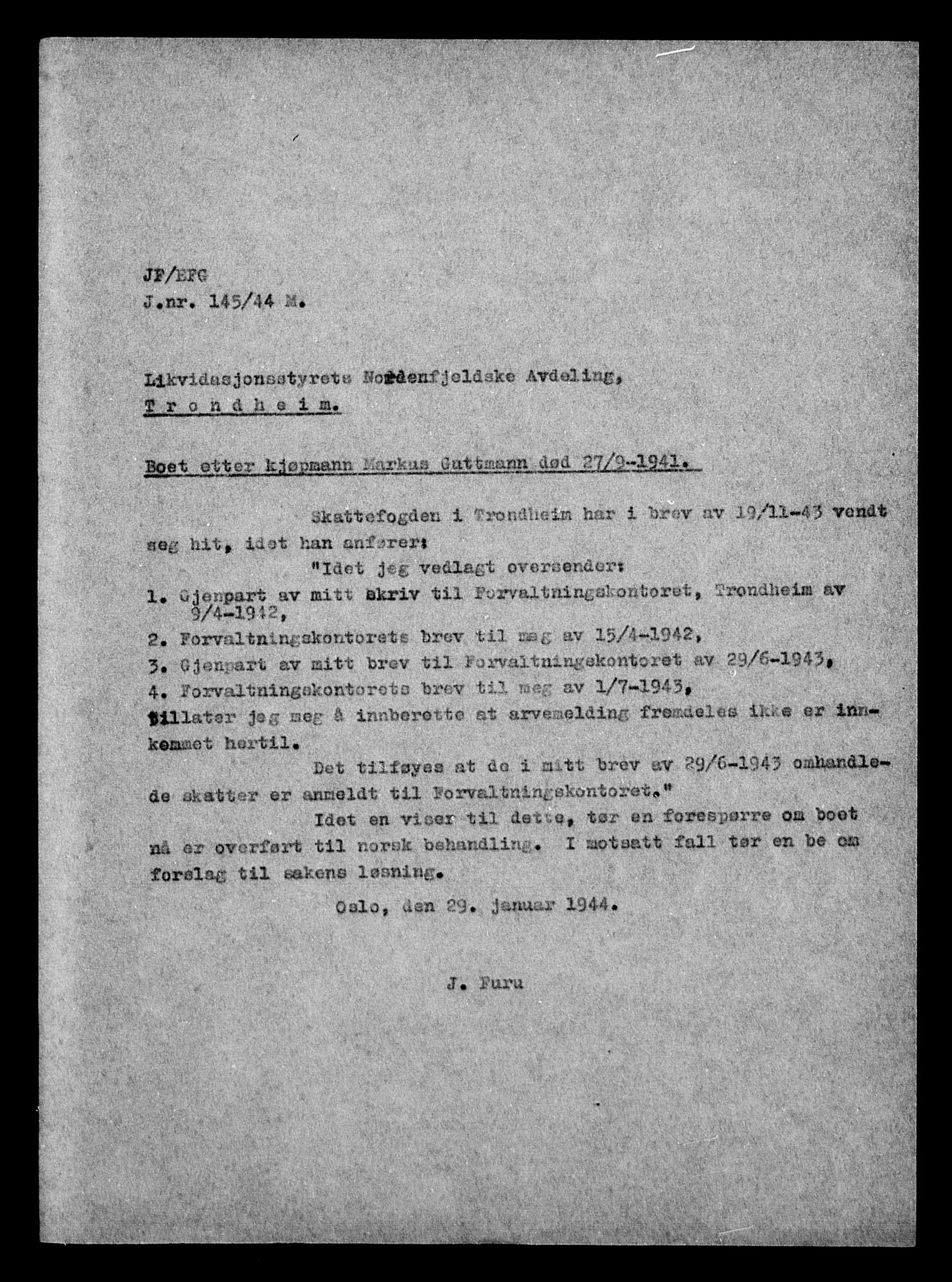 Justisdepartementet, Tilbakeføringskontoret for inndratte formuer, AV/RA-S-1564/H/Hc/Hca/L0896: --, 1945-1947, s. 7