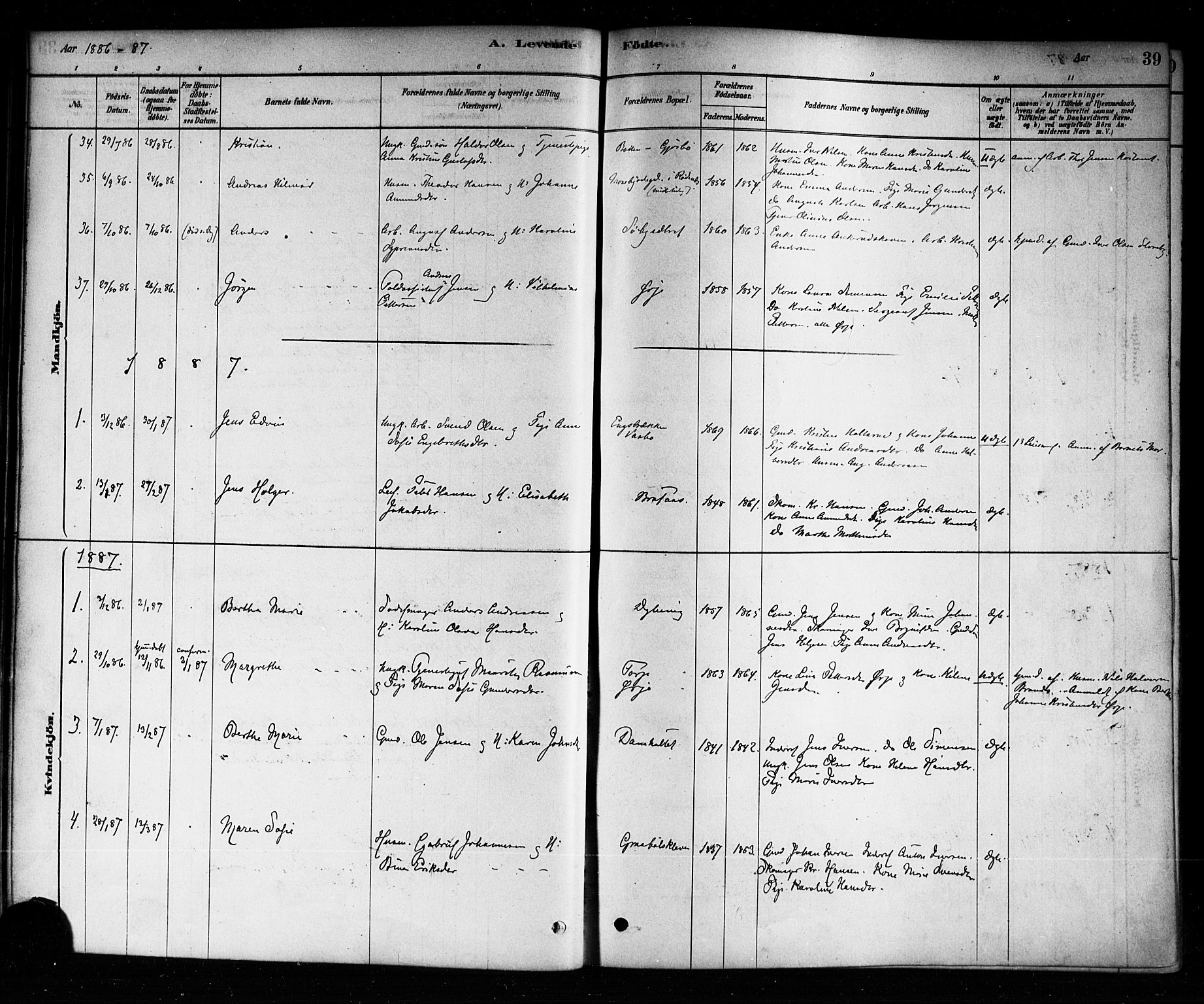 Aremark prestekontor Kirkebøker, AV/SAO-A-10899/F/Fb/L0004: Ministerialbok nr. II 4, 1878-1895, s. 39