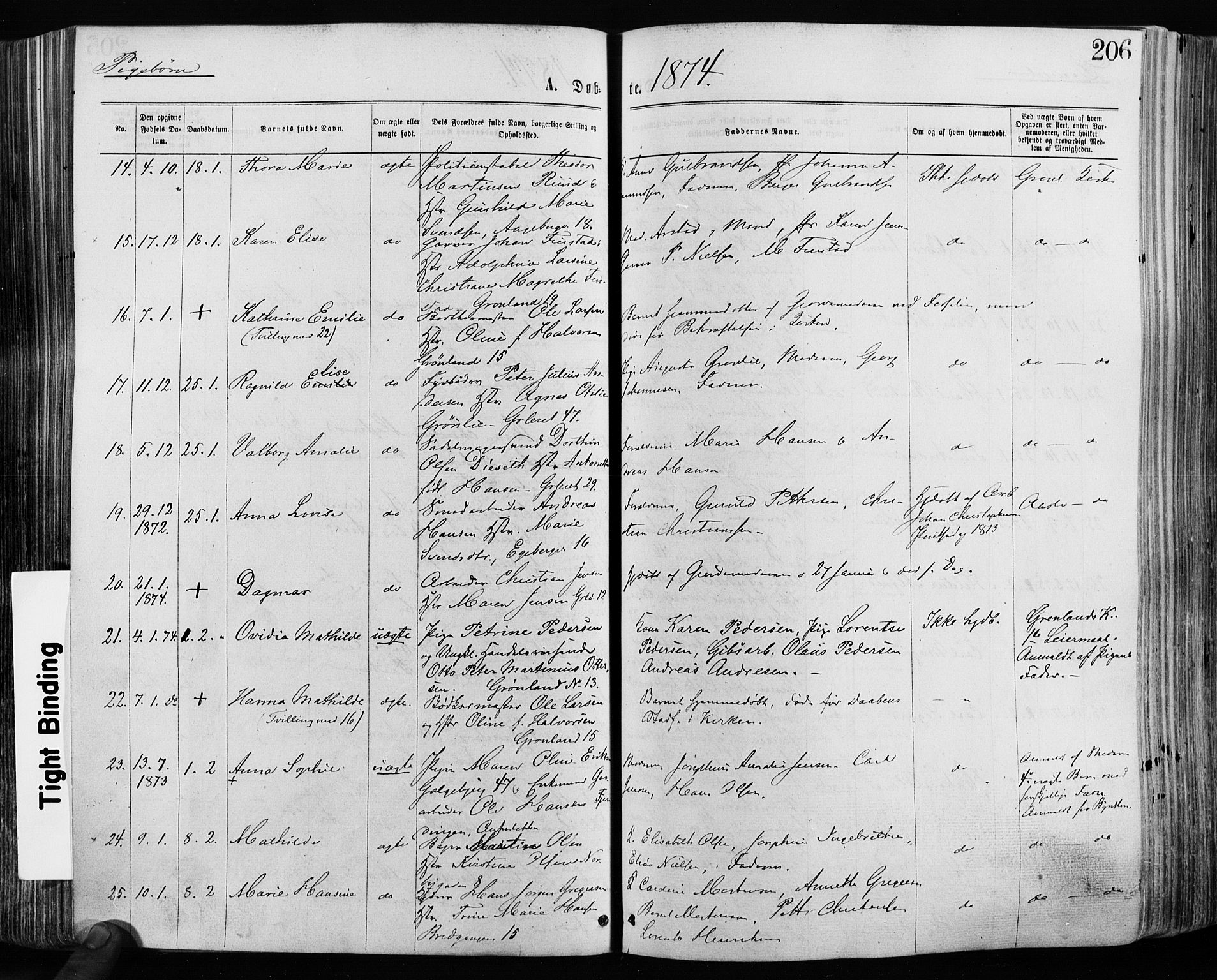 Grønland prestekontor Kirkebøker, SAO/A-10848/F/Fa/L0004: Ministerialbok nr. 4, 1869-1880, s. 206