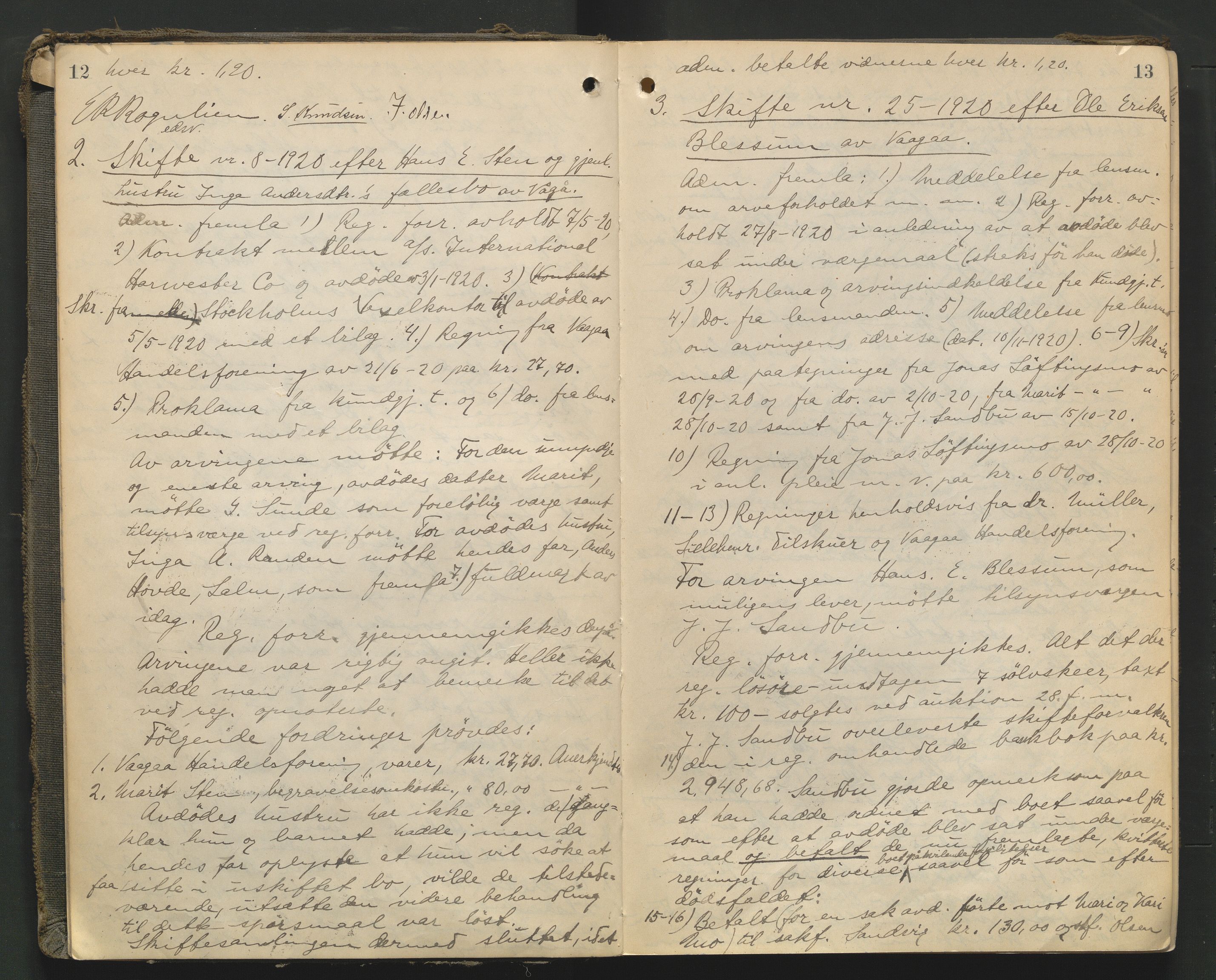 Nord-Gudbrandsdal tingrett, AV/SAH-TING-002/J/Jc/L0007: Skifteforhandlingsprotokoll, 1920-1926, s. 12-13