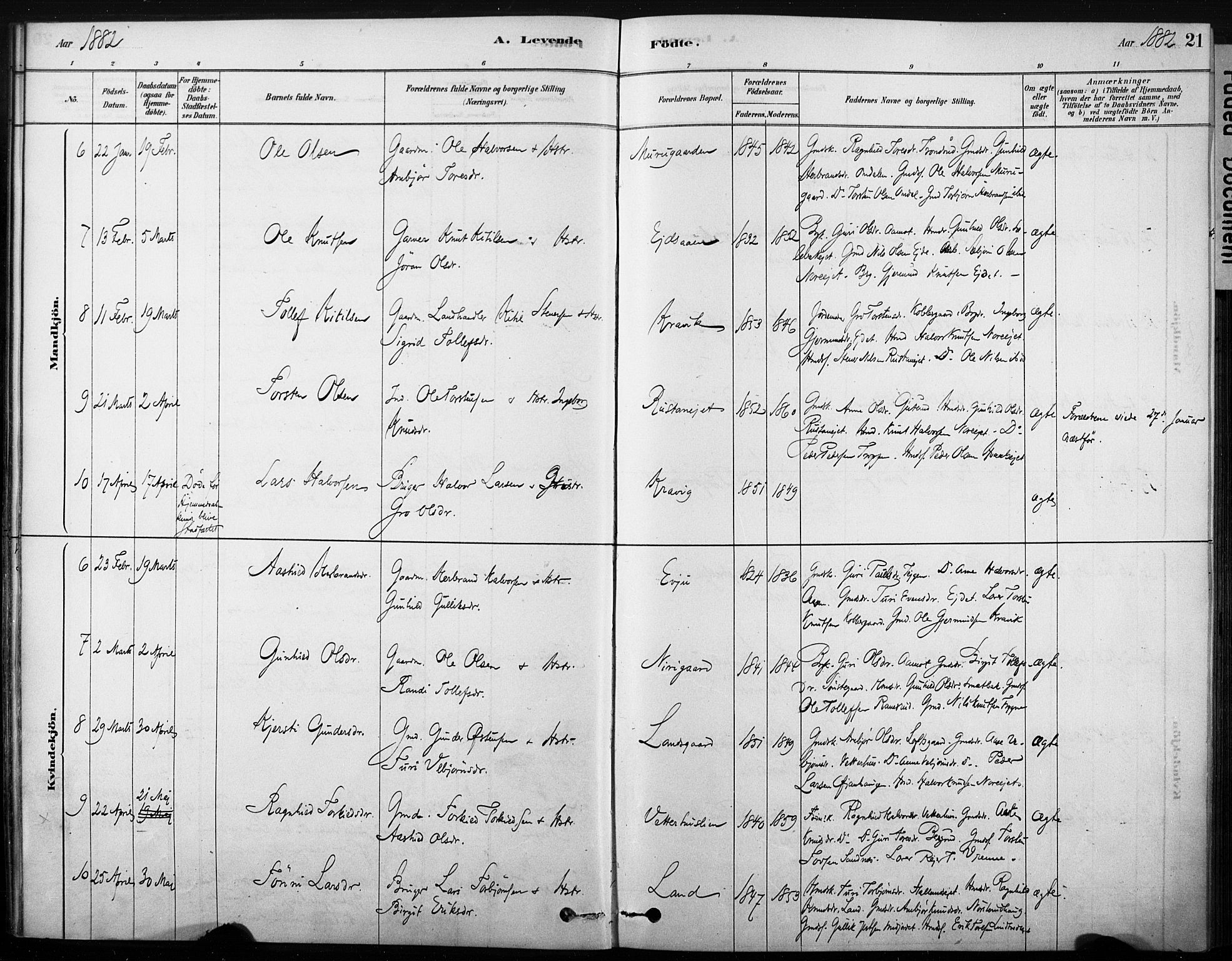 Nore kirkebøker, AV/SAKO-A-238/F/Fb/L0001: Ministerialbok nr. II 1, 1878-1886, s. 21