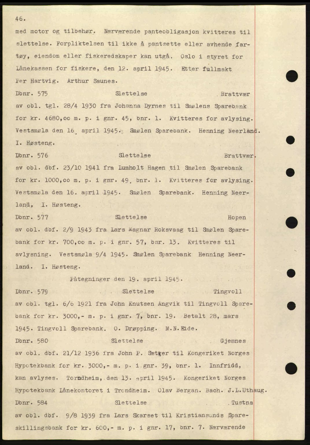 Nordmøre sorenskriveri, AV/SAT-A-4132/1/2/2Ca: Pantebok nr. C82a, 1945-1946, Dagboknr: 575/1945