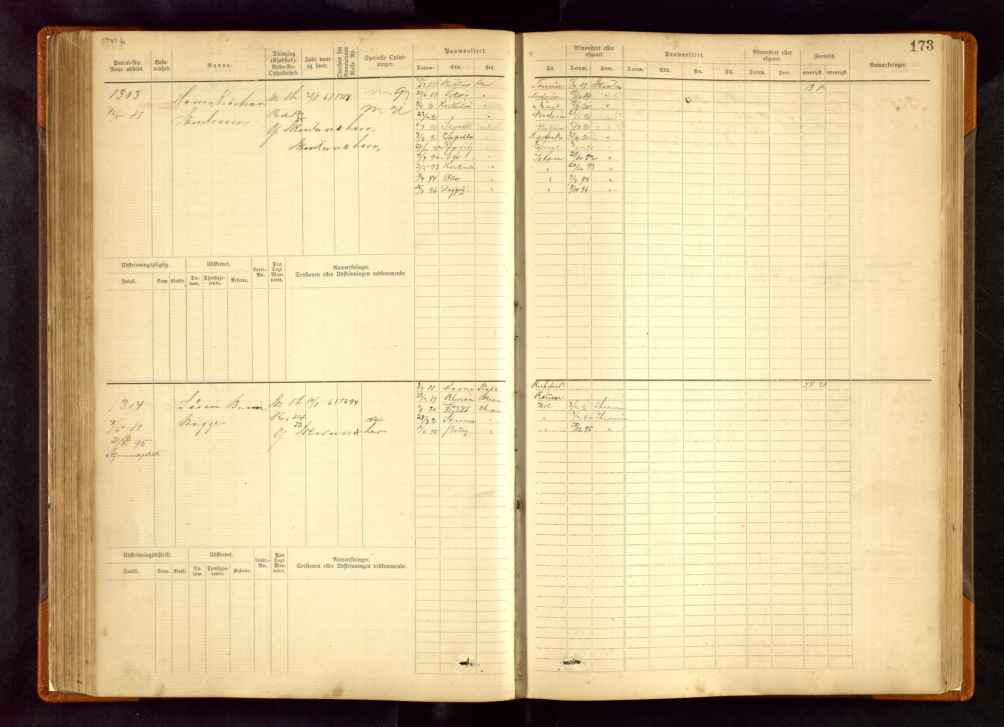 Haugesund sjømannskontor, SAST/A-102007/F/Fb/Fbb/L0003: Sjøfartsrulle Skudenes kretsnr. 965-2440, 1881-1948, s. 173