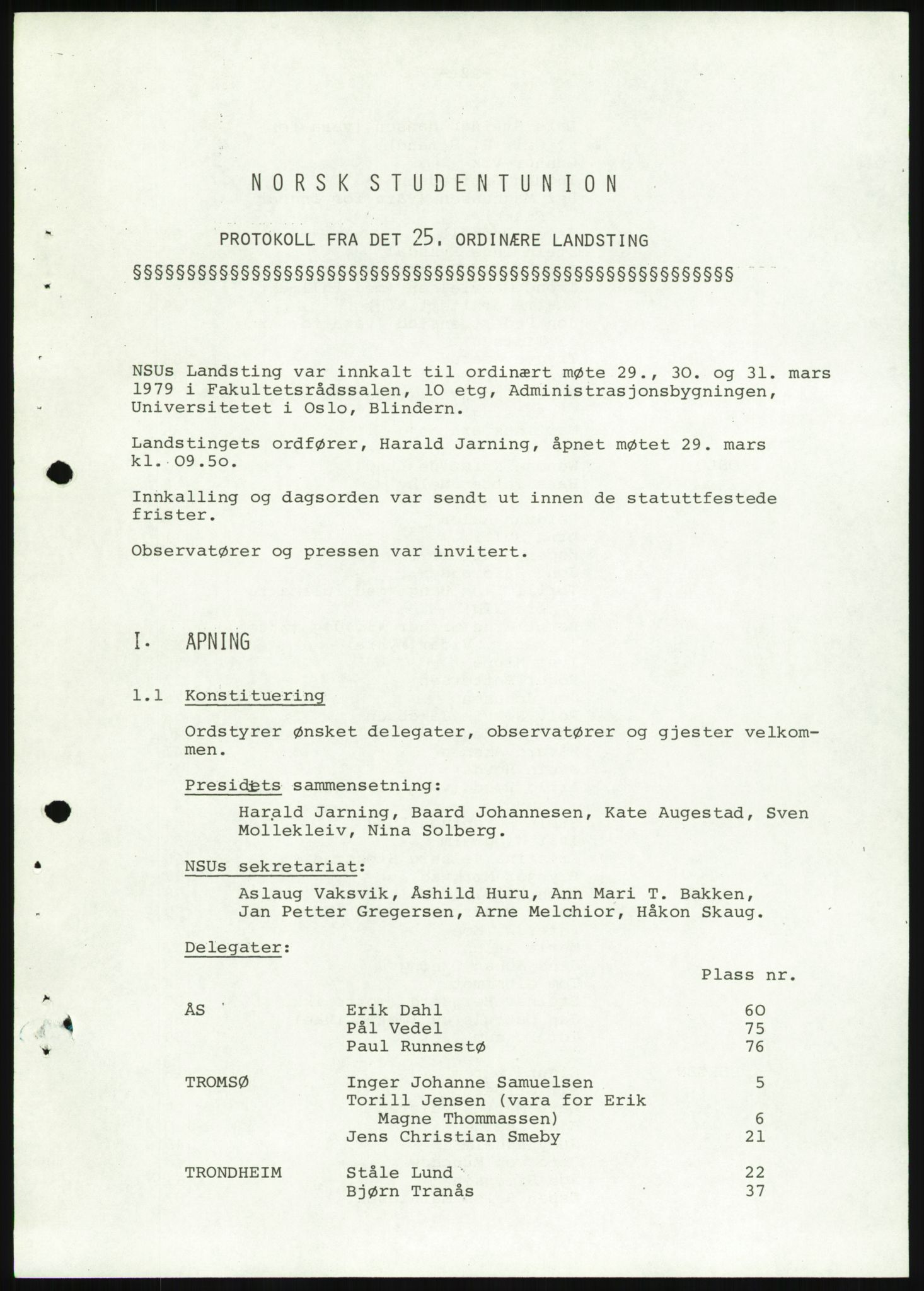 Norsk Studentunion, AV/RA-PA-0794/Fg/L0067: Landstinget, 1968-1979