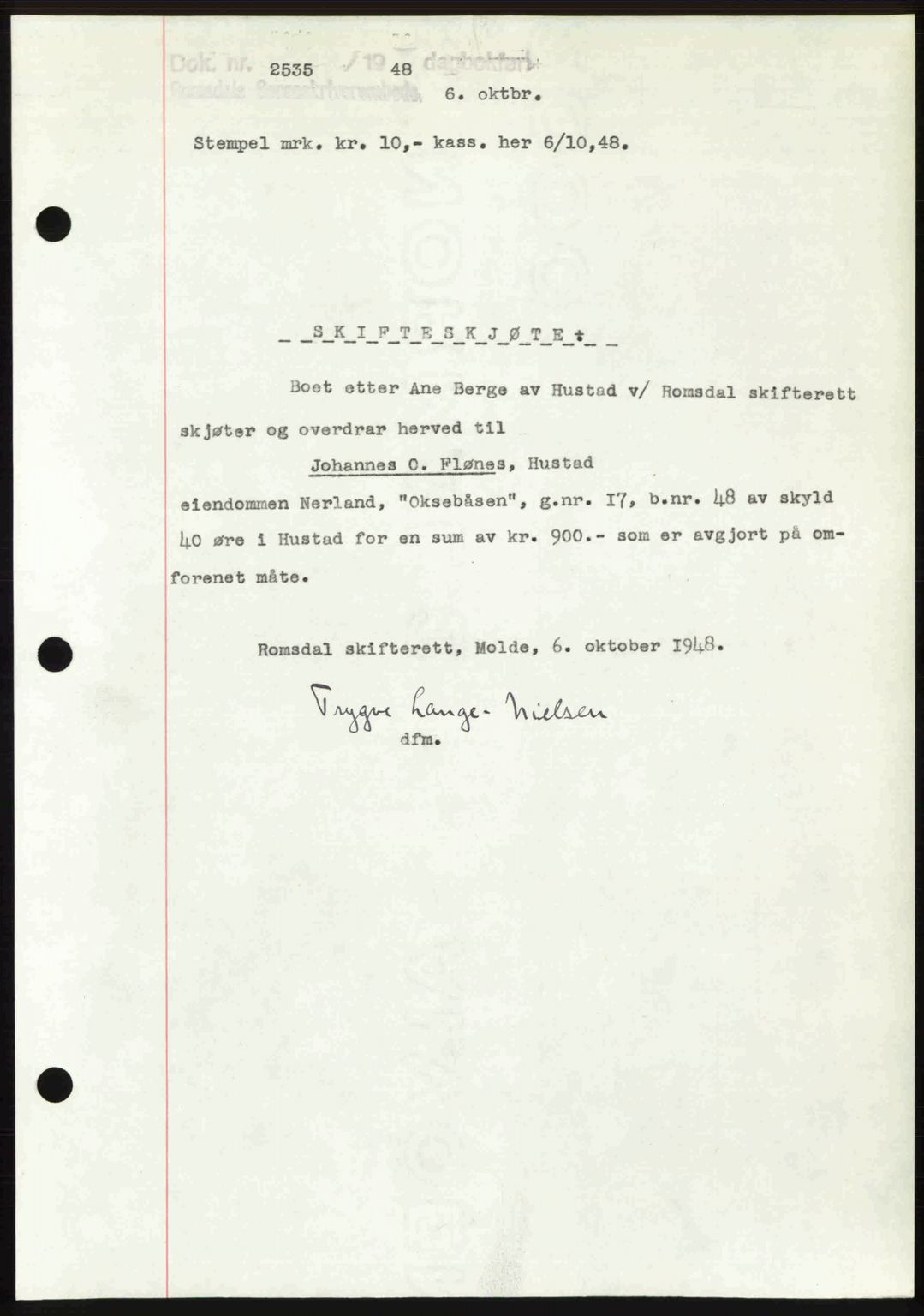 Romsdal sorenskriveri, SAT/A-4149/1/2/2C: Pantebok nr. A27, 1948-1948, Dagboknr: 2535/1948