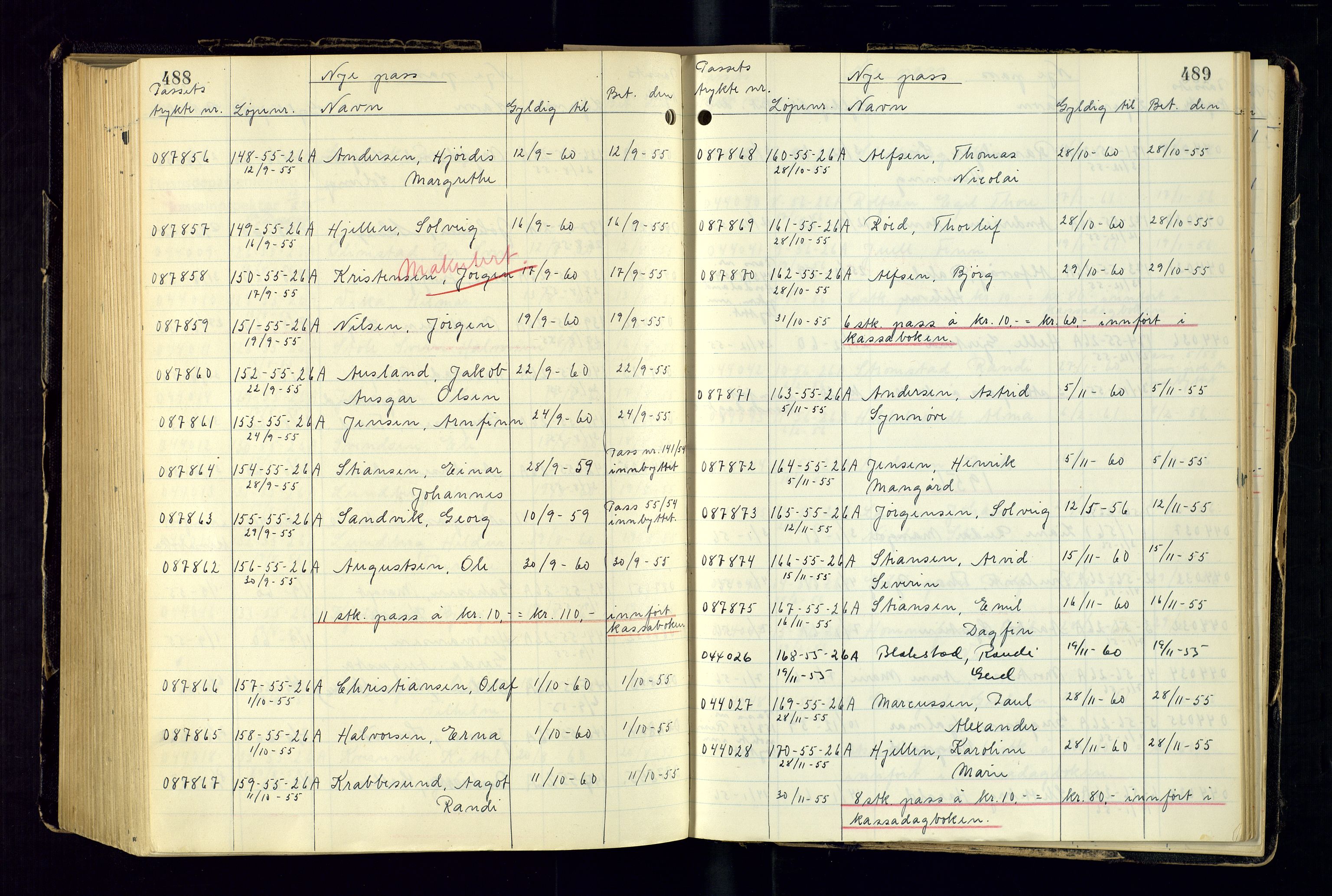 Risør politistasjon, AV/SAK-1243-0006/K/Ka/L0001/0002: Passprotokoller / Passprotokoll, 1946-1963, s. 488-489