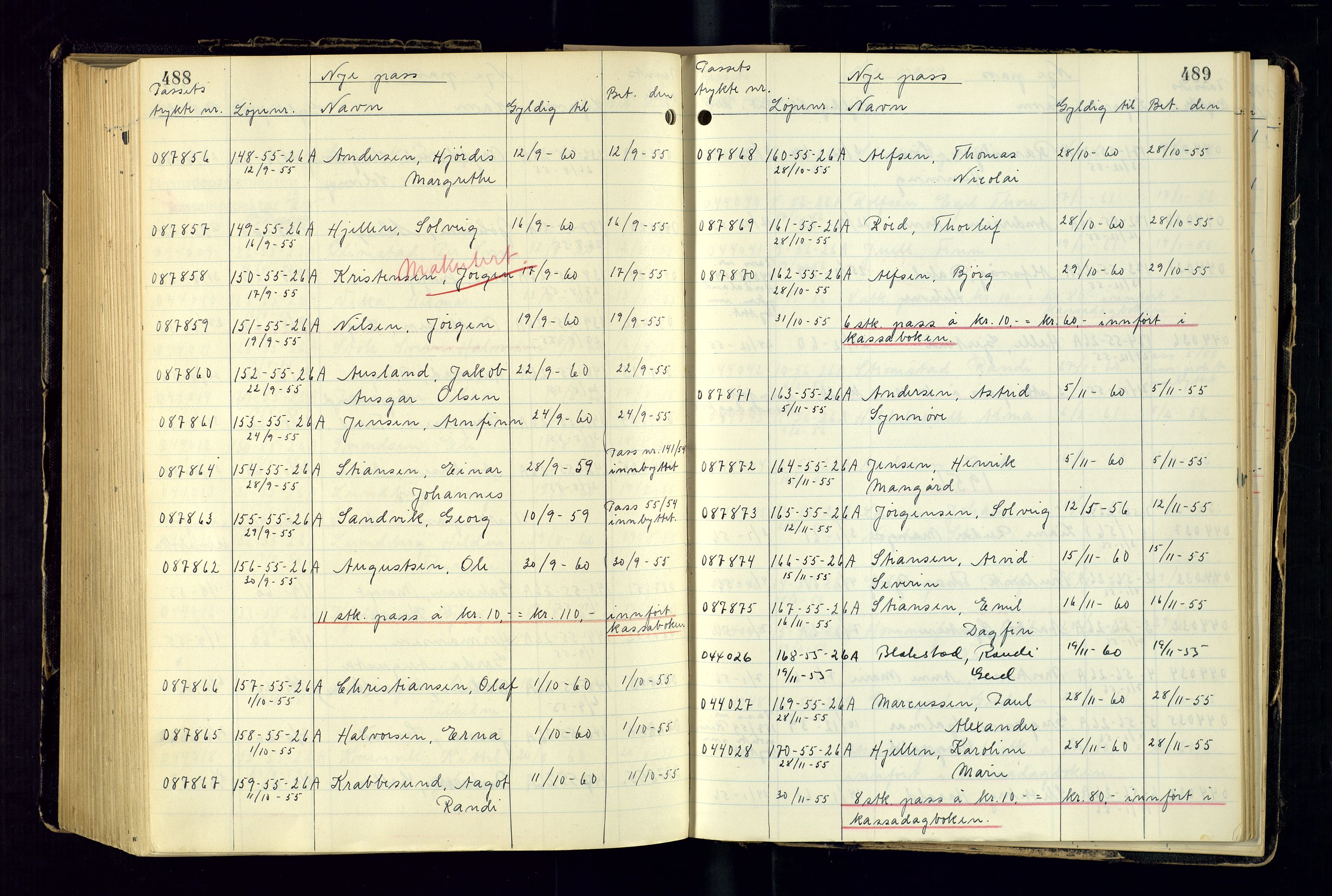 Risør politistasjon, AV/SAK-1243-0006/K/Ka/L0001/0002: Passprotokoller / Passprotokoll, 1946-1963, s. 488-489