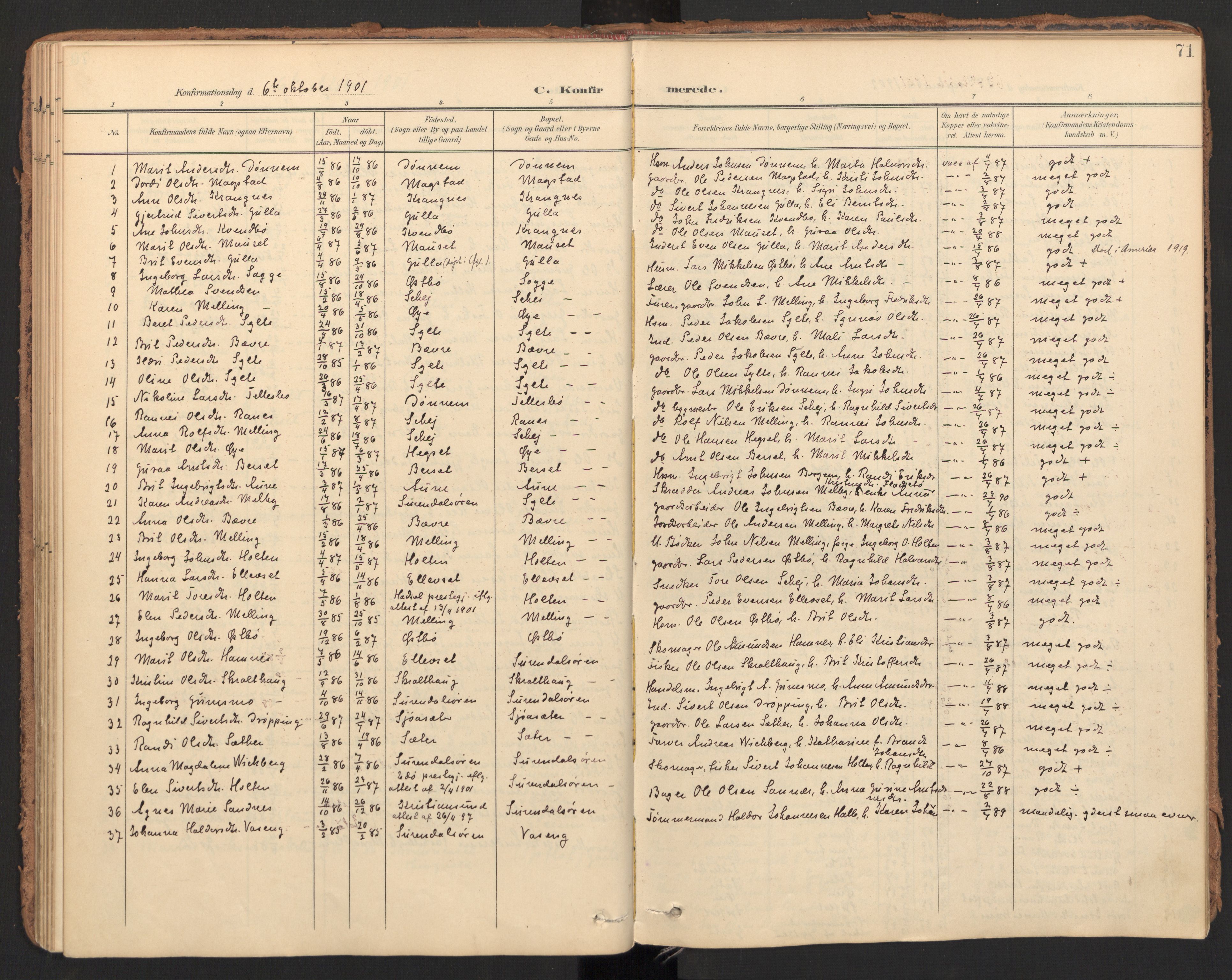 Ministerialprotokoller, klokkerbøker og fødselsregistre - Møre og Romsdal, SAT/A-1454/596/L1057: Ministerialbok nr. 596A02, 1900-1917, s. 71