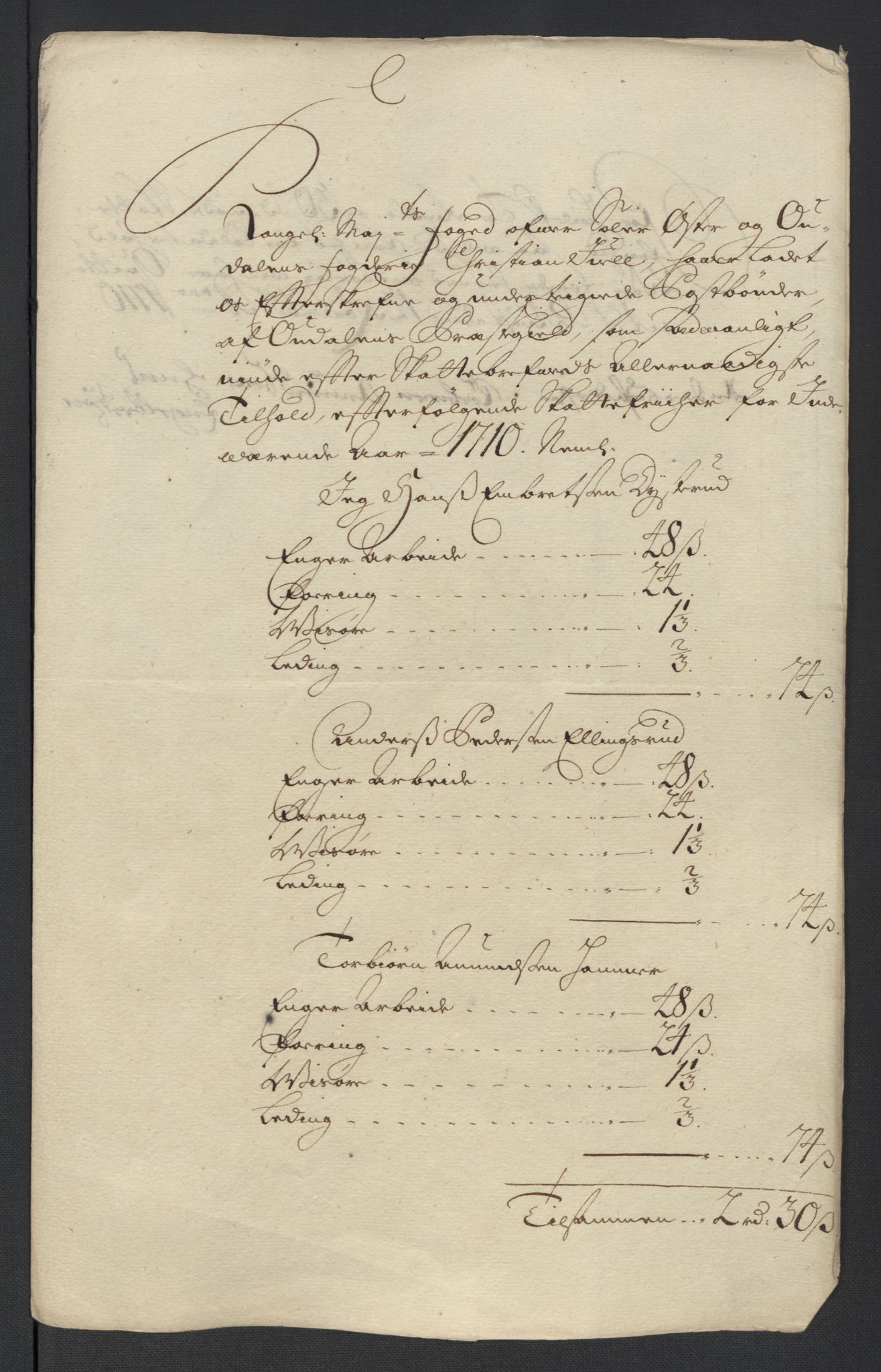 Rentekammeret inntil 1814, Reviderte regnskaper, Fogderegnskap, RA/EA-4092/R13/L0847: Fogderegnskap Solør, Odal og Østerdal, 1710, s. 204