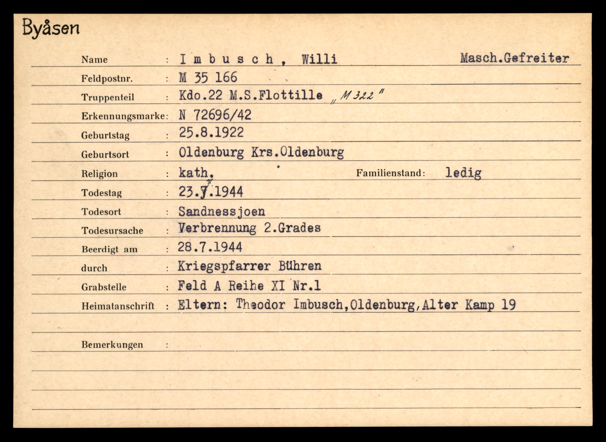Distriktskontoret for krigsgraver, SAT/A-5030/E/L0004: Kasett/kartotek over tysk Krigskirkegård på Byåsen, 1945, s. 753
