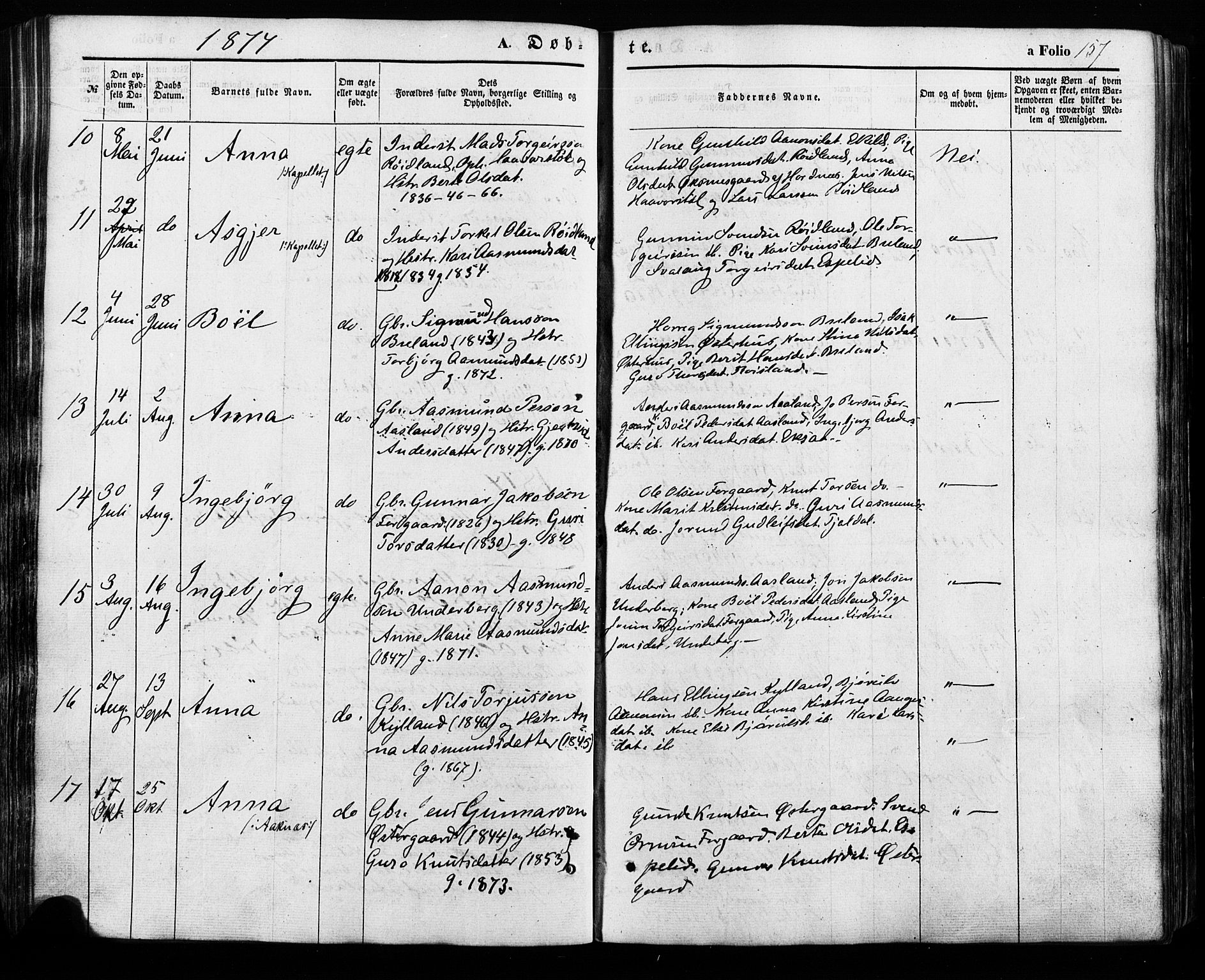 Åseral sokneprestkontor, AV/SAK-1111-0051/F/Fa/L0002: Ministerialbok nr. A 2, 1854-1884, s. 156