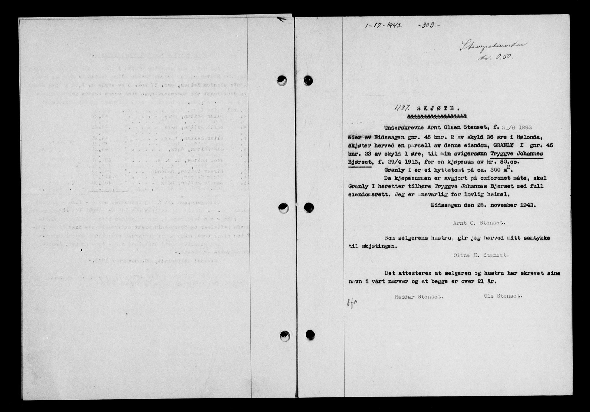 Gauldal sorenskriveri, SAT/A-0014/1/2/2C/L0057: Pantebok nr. 62, 1943-1944, Dagboknr: 1187/1943