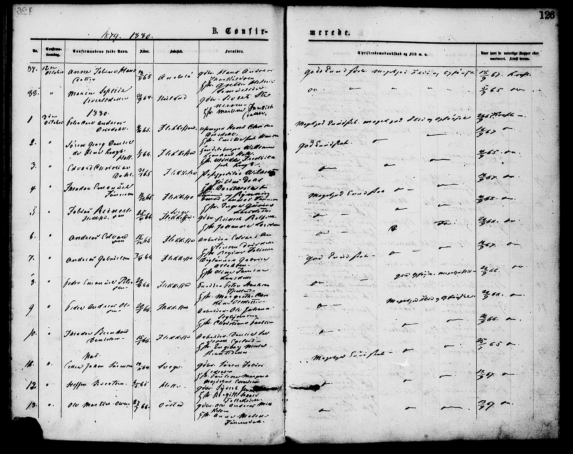 Flekkefjord sokneprestkontor, AV/SAK-1111-0012/F/Fa/Fac/L0007: Ministerialbok nr. A 7, 1875-1885, s. 126