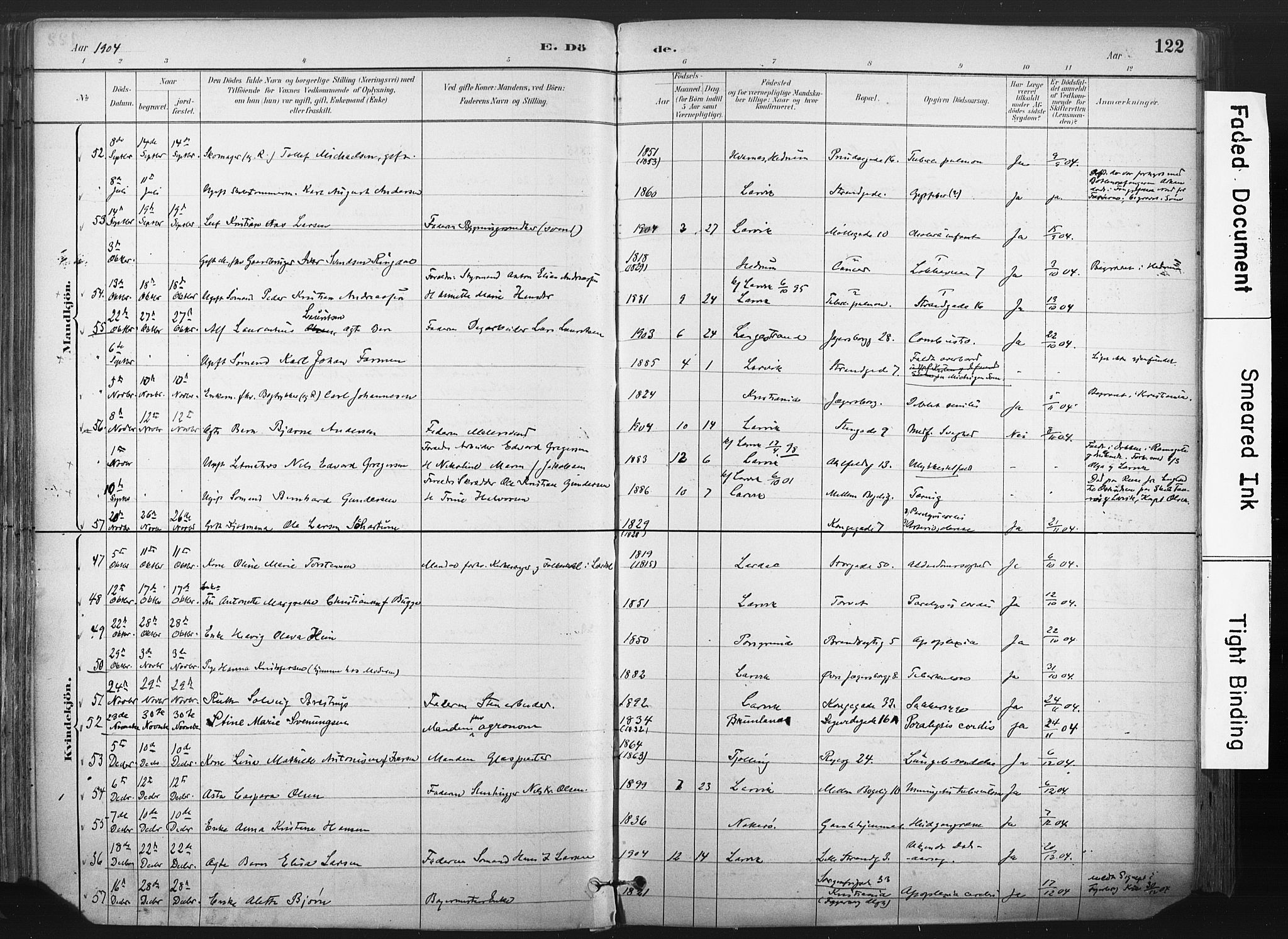 Larvik kirkebøker, AV/SAKO-A-352/F/Fa/L0010: Ministerialbok nr. I 10, 1884-1910, s. 122