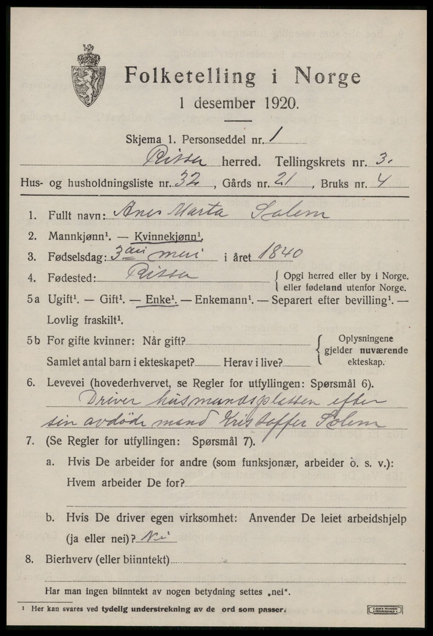 SAT, Folketelling 1920 for 1624 Rissa herred, 1920, s. 2915