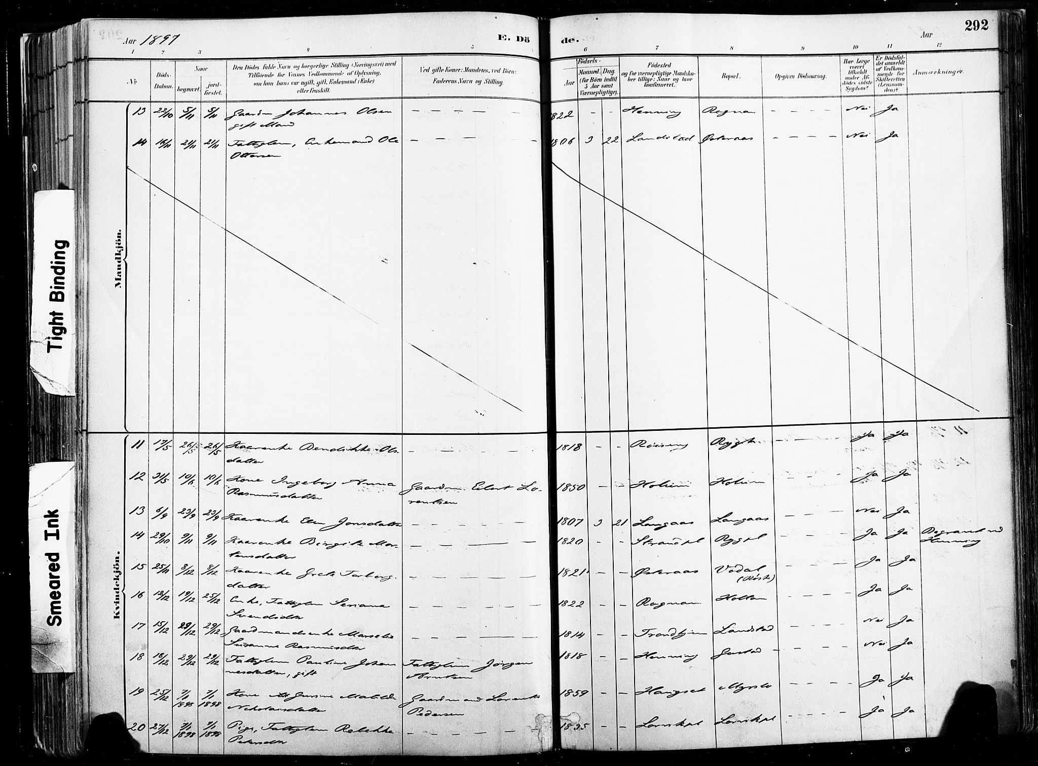 Ministerialprotokoller, klokkerbøker og fødselsregistre - Nord-Trøndelag, SAT/A-1458/735/L0351: Ministerialbok nr. 735A10, 1884-1908, s. 292