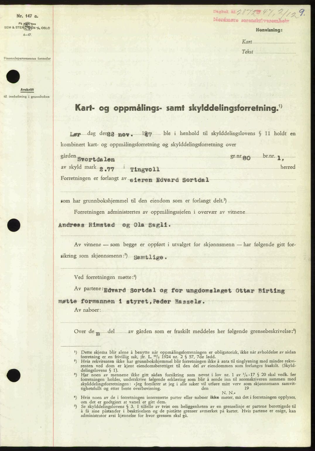 Nordmøre sorenskriveri, SAT/A-4132/1/2/2Ca: Pantebok nr. A107, 1947-1948, Dagboknr: 2872/1947