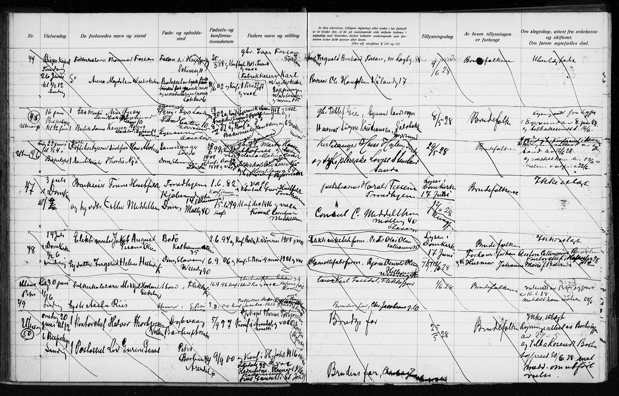 Domkirken sokneprestkontor, AV/SAST-A-101812/001/70/705BA/L0007: Lysningsprotokoll nr. 705.BA.7, 1924-1936