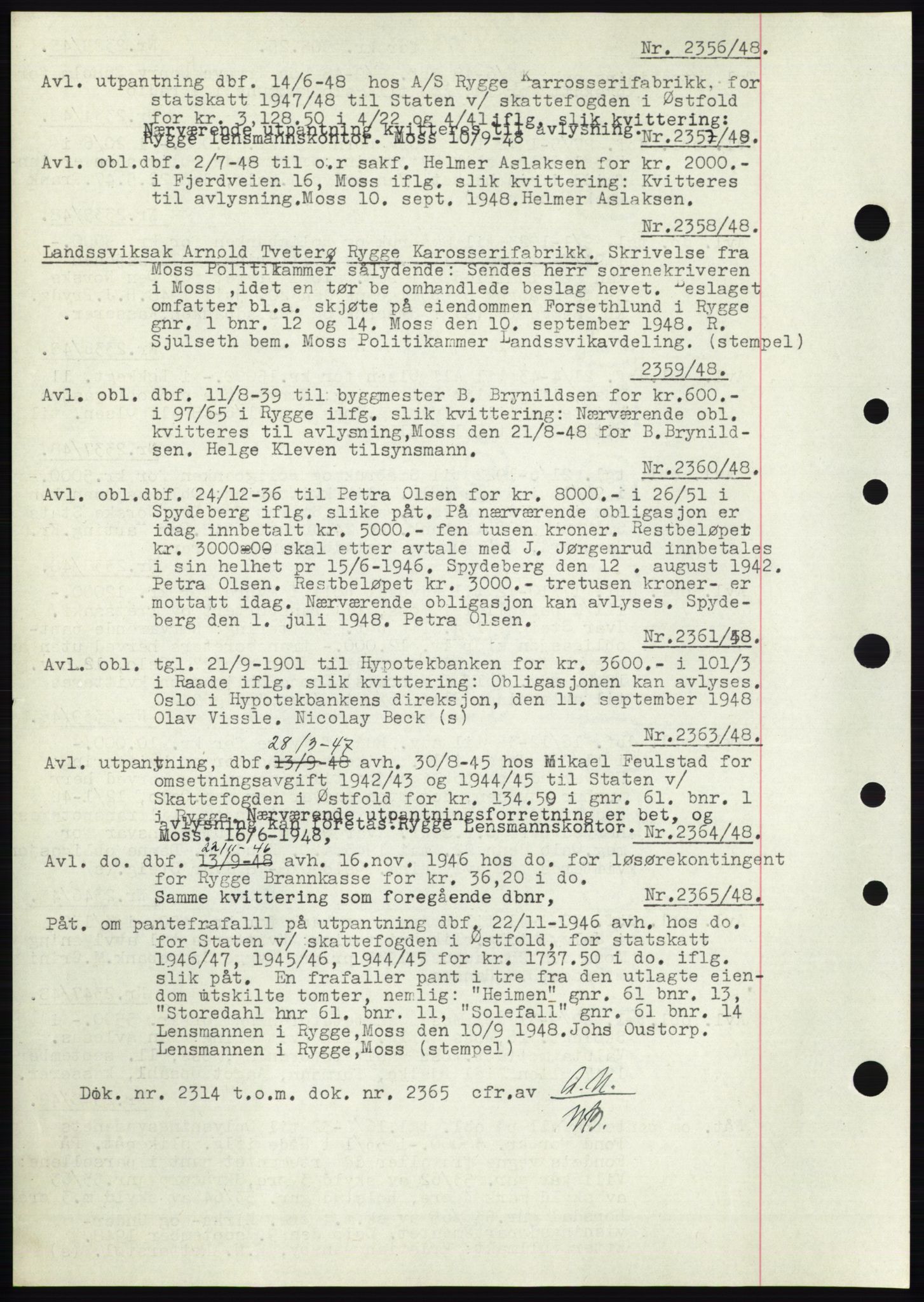Moss sorenskriveri, SAO/A-10168: Pantebok nr. C10, 1938-1950, Dagboknr: 2356/1948