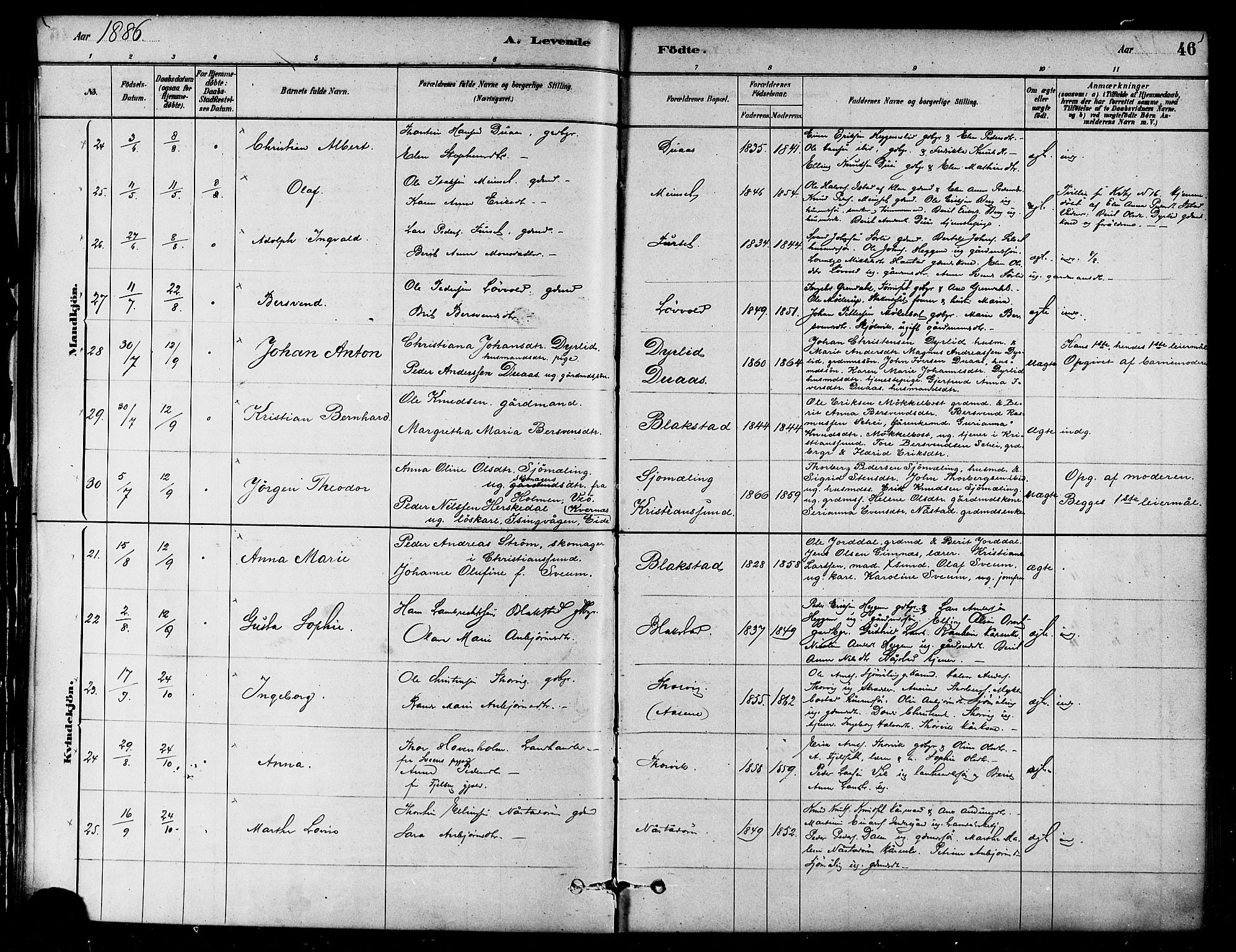 Ministerialprotokoller, klokkerbøker og fødselsregistre - Møre og Romsdal, AV/SAT-A-1454/584/L0967: Ministerialbok nr. 584A07, 1879-1894, s. 46