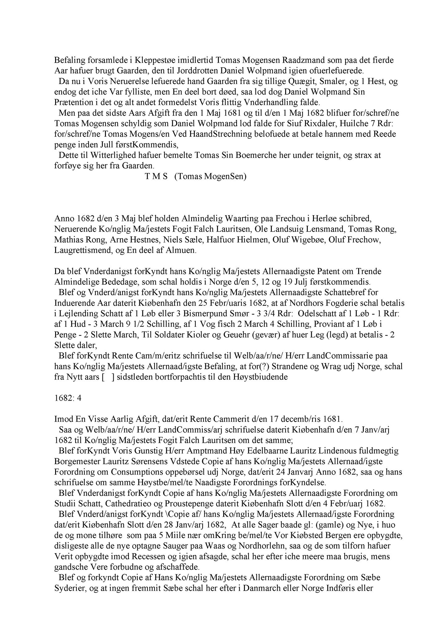 Samling av fulltekstavskrifter, SAB/FULLTEKST/A/12/0123: Nordhordland sorenskriveri, tingbok nr. A 21, 1682