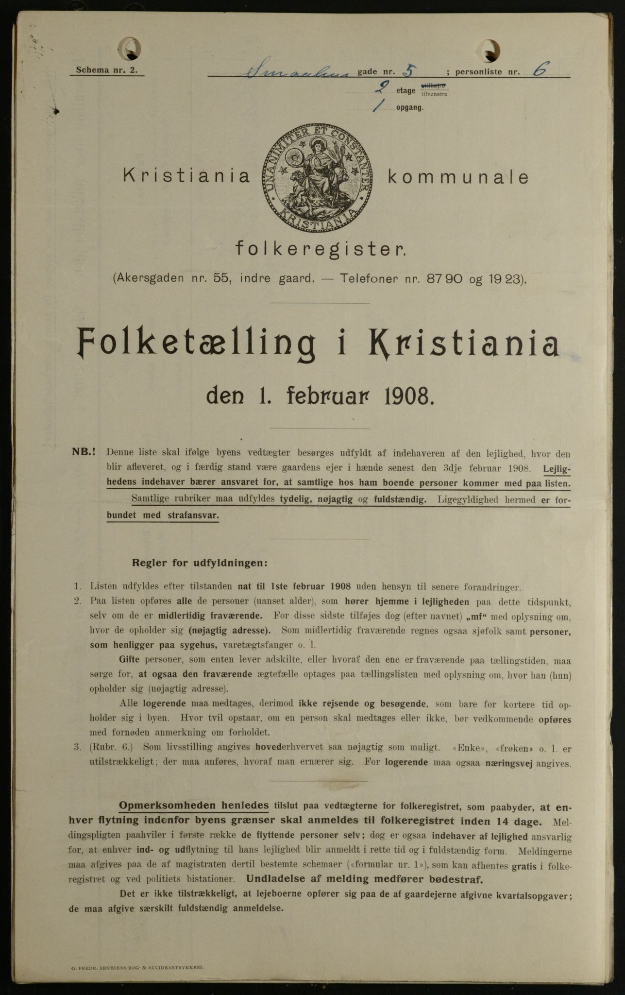 OBA, Kommunal folketelling 1.2.1908 for Kristiania kjøpstad, 1908, s. 87983