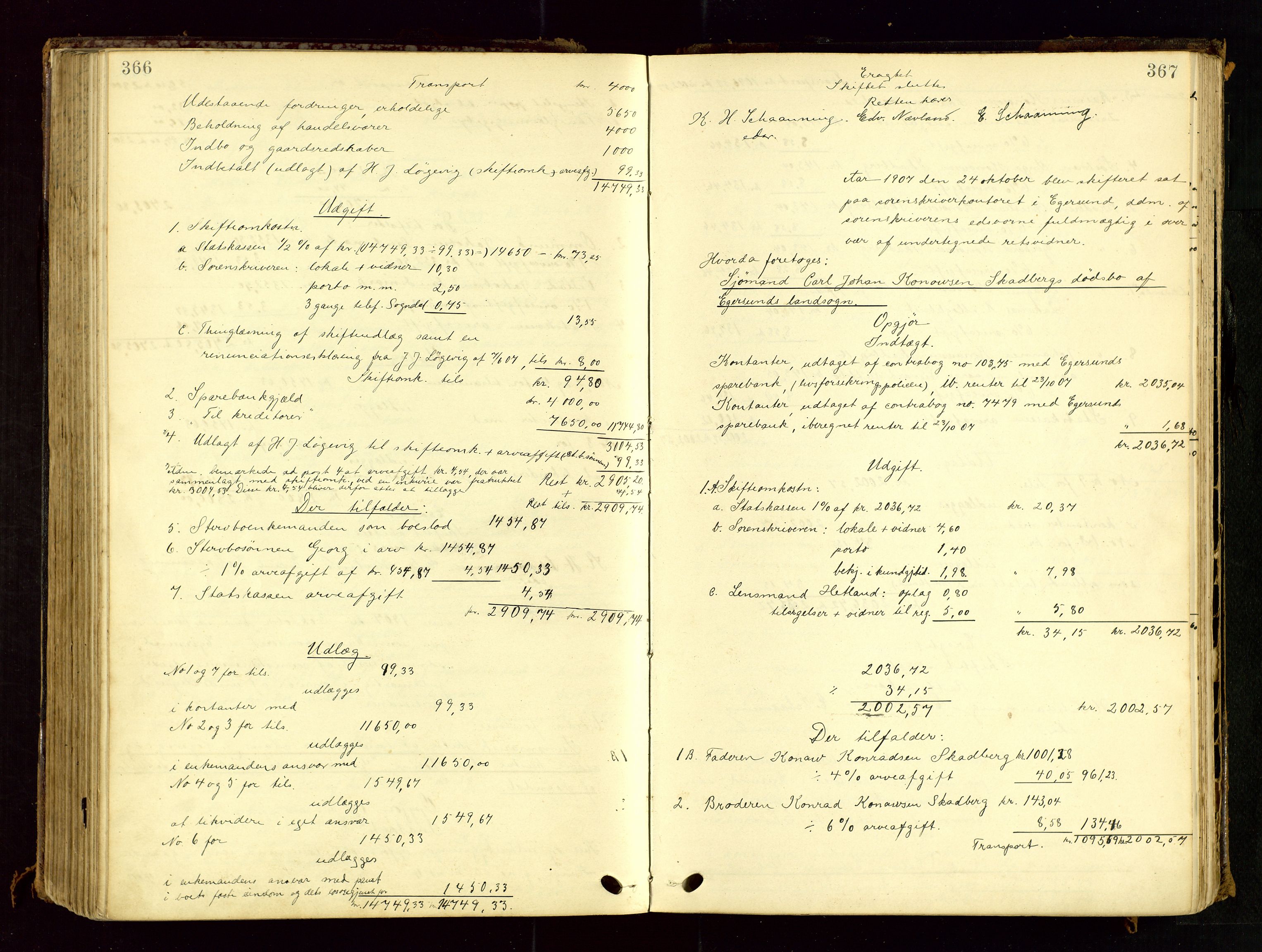 Dalane sorenskriveri, AV/SAST-A-100309/001/5/500/500BD/L0001: UTLODNINGSPROTOKOLL, 1900-1912, s. 366-367