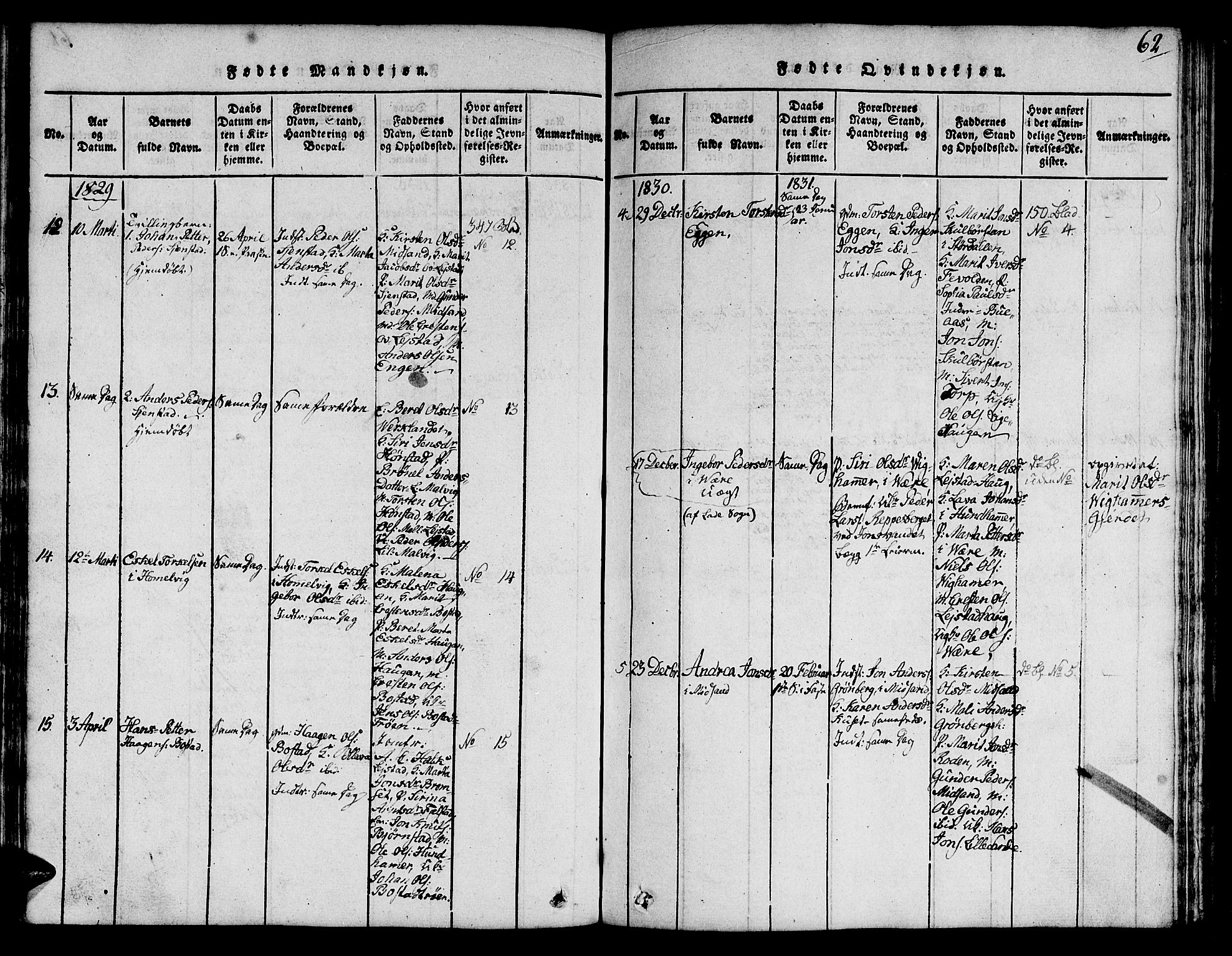 Ministerialprotokoller, klokkerbøker og fødselsregistre - Sør-Trøndelag, AV/SAT-A-1456/616/L0420: Klokkerbok nr. 616C03, 1817-1835, s. 62