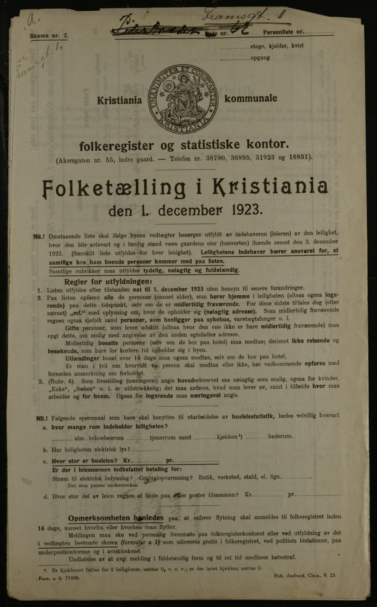 OBA, Kommunal folketelling 1.12.1923 for Kristiania, 1923, s. 28497