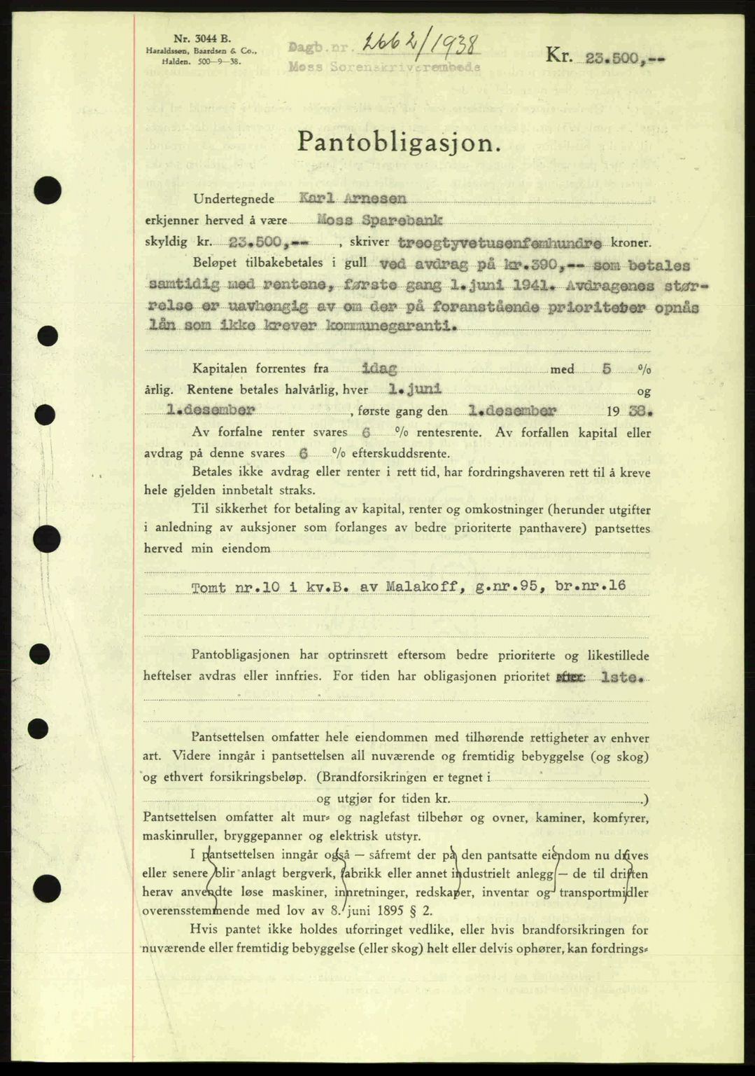Moss sorenskriveri, SAO/A-10168: Pantebok nr. B6, 1938-1938, Dagboknr: 2662/1938