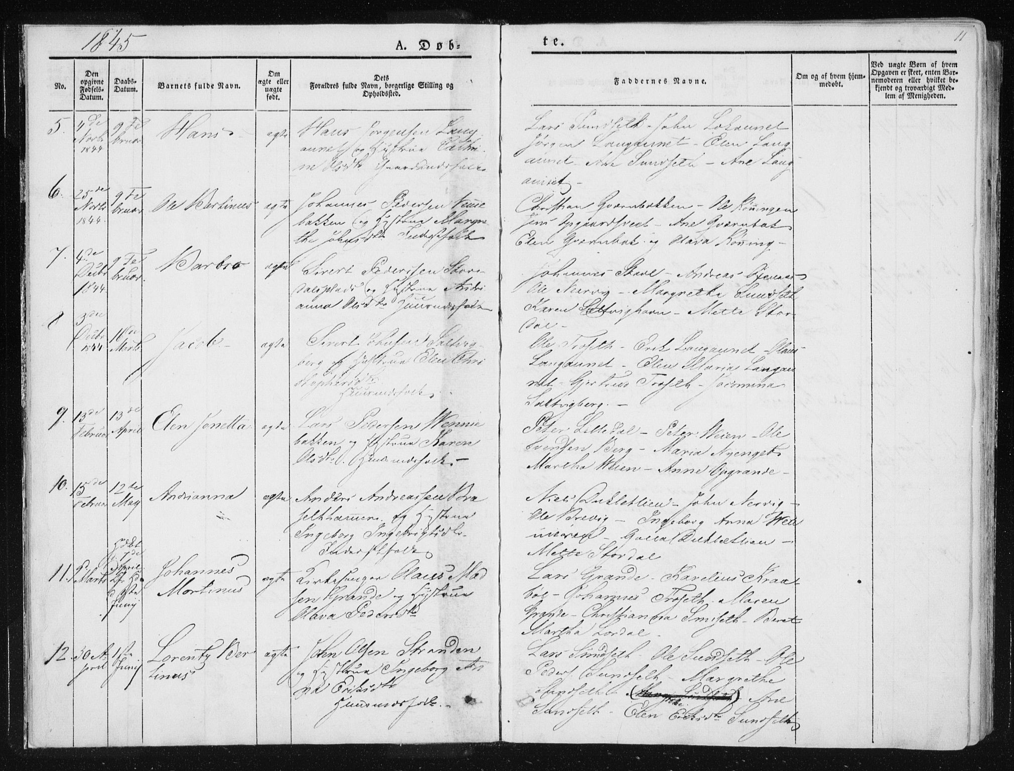 Ministerialprotokoller, klokkerbøker og fødselsregistre - Nord-Trøndelag, AV/SAT-A-1458/733/L0323: Ministerialbok nr. 733A02, 1843-1870, s. 11