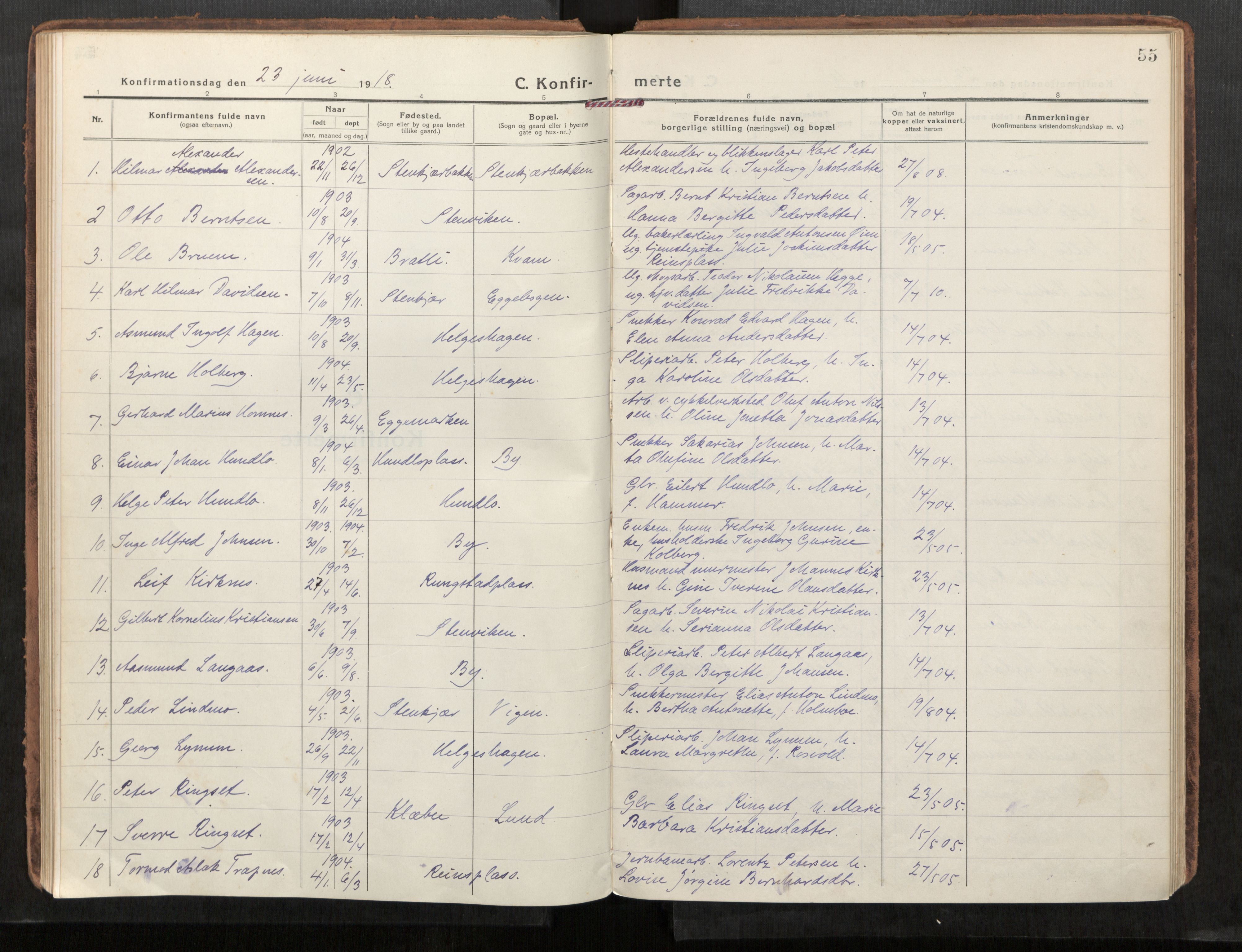 Steinkjer sokneprestkontor, SAT/A-1541/01/H/Ha/Haa/L0004: Ministerialbok nr. 4, 1918-1924, s. 55