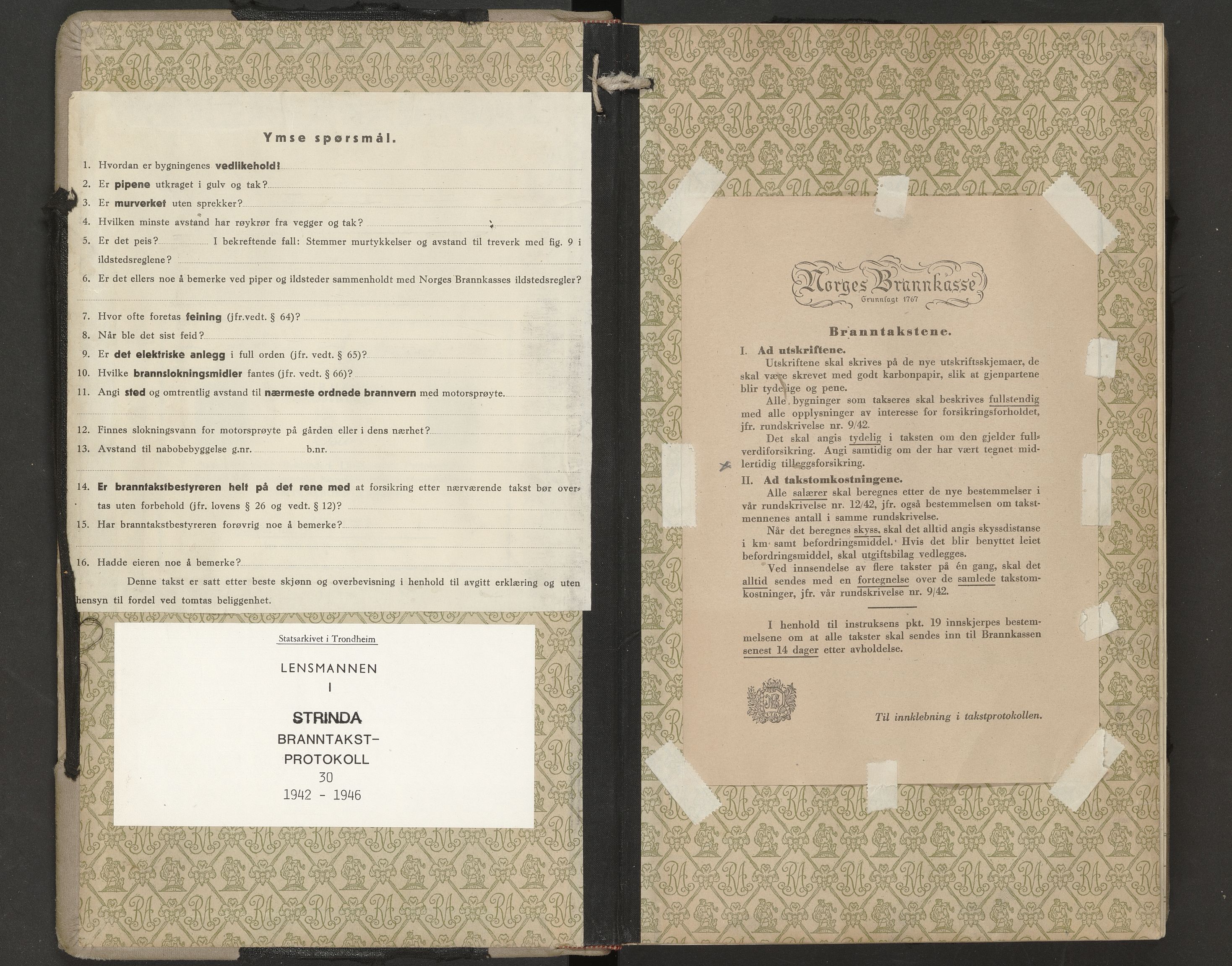 Norges Brannkasse Strinda, SAT/A-5516/Fa/L0030: Branntakstprotokoll, 1942-1946