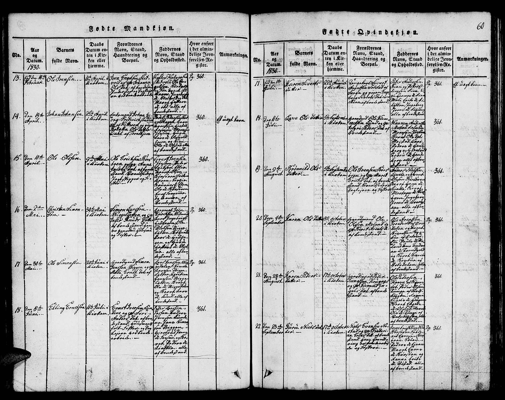 Ministerialprotokoller, klokkerbøker og fødselsregistre - Sør-Trøndelag, SAT/A-1456/665/L0776: Klokkerbok nr. 665C01, 1817-1837, s. 60