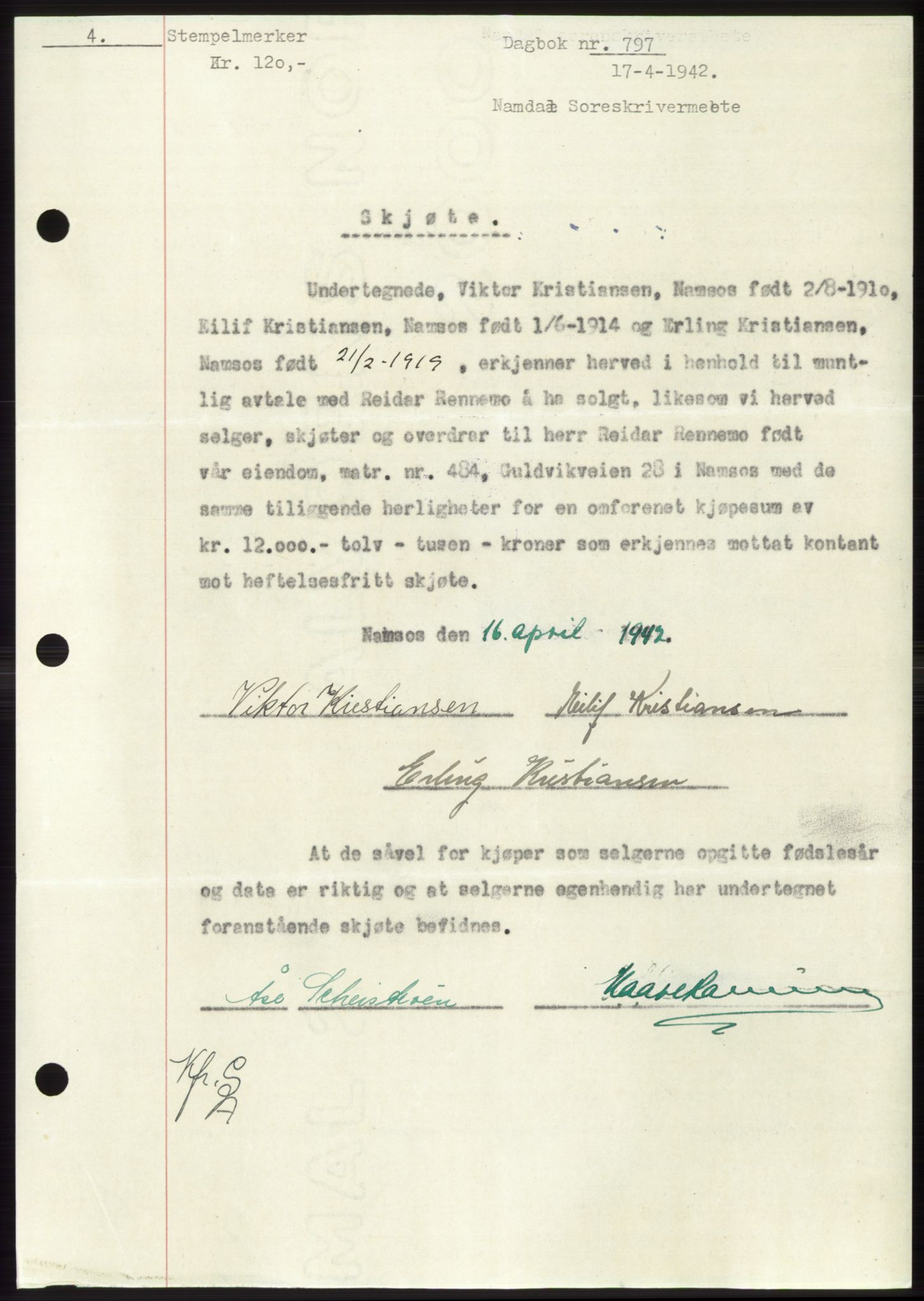 Namdal sorenskriveri, SAT/A-4133/1/2/2C: Pantebok nr. -, 1941-1942, Dagboknr: 797/1942