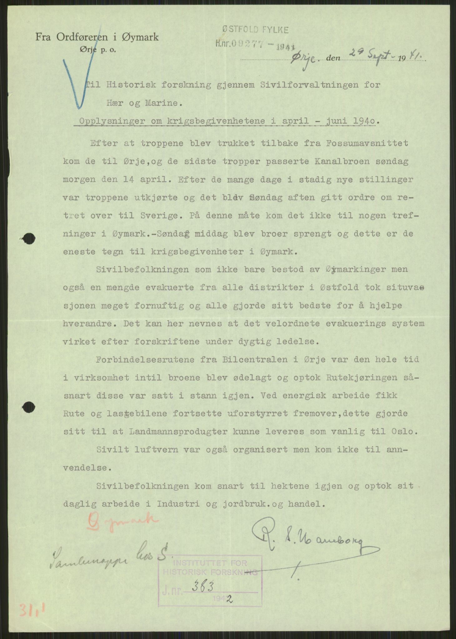 Forsvaret, Forsvarets krigshistoriske avdeling, RA/RAFA-2017/Y/Ya/L0013: II-C-11-31 - Fylkesmenn.  Rapporter om krigsbegivenhetene 1940., 1940, s. 214