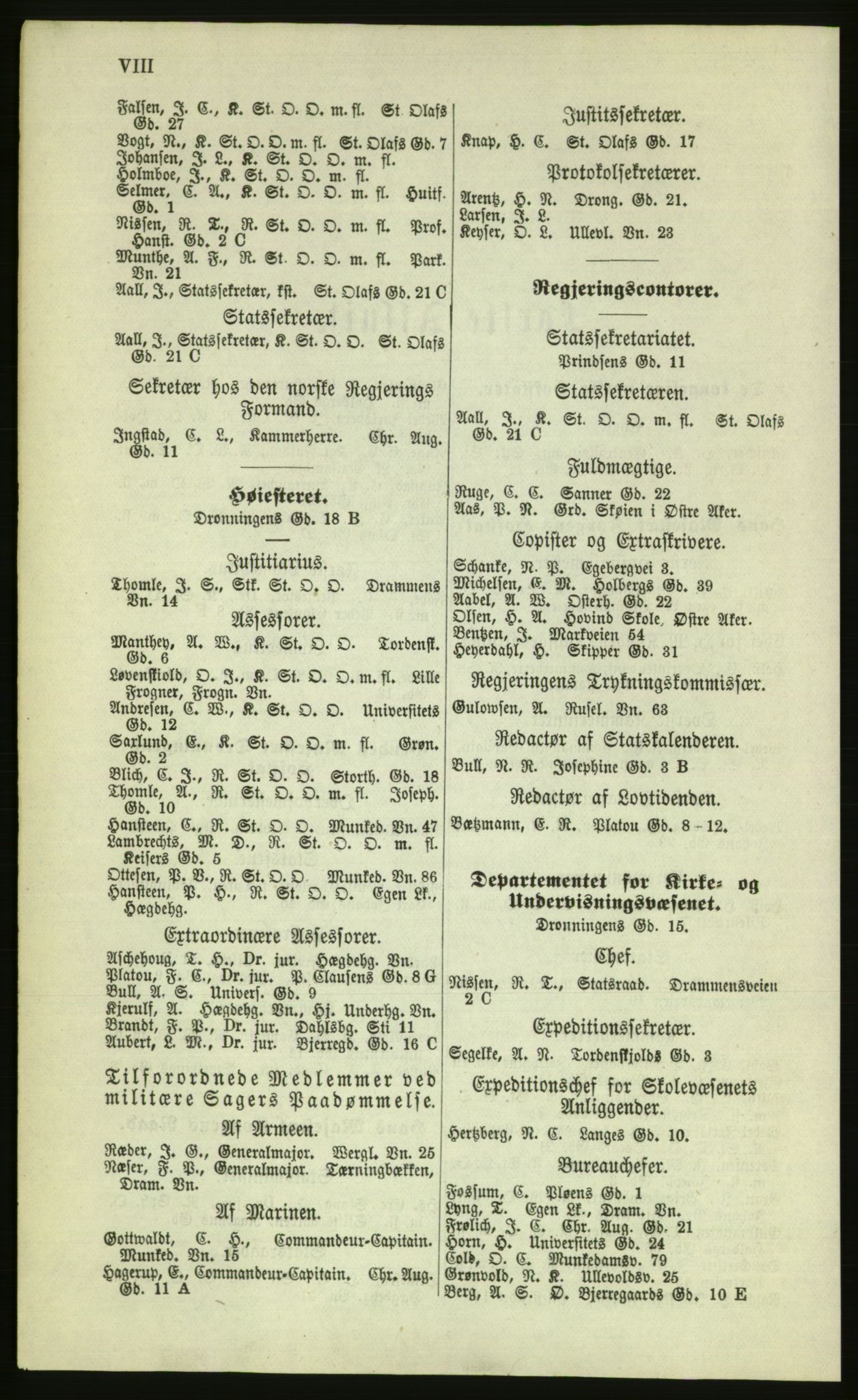 Kristiania/Oslo adressebok, PUBL/-, 1879, s. VIII