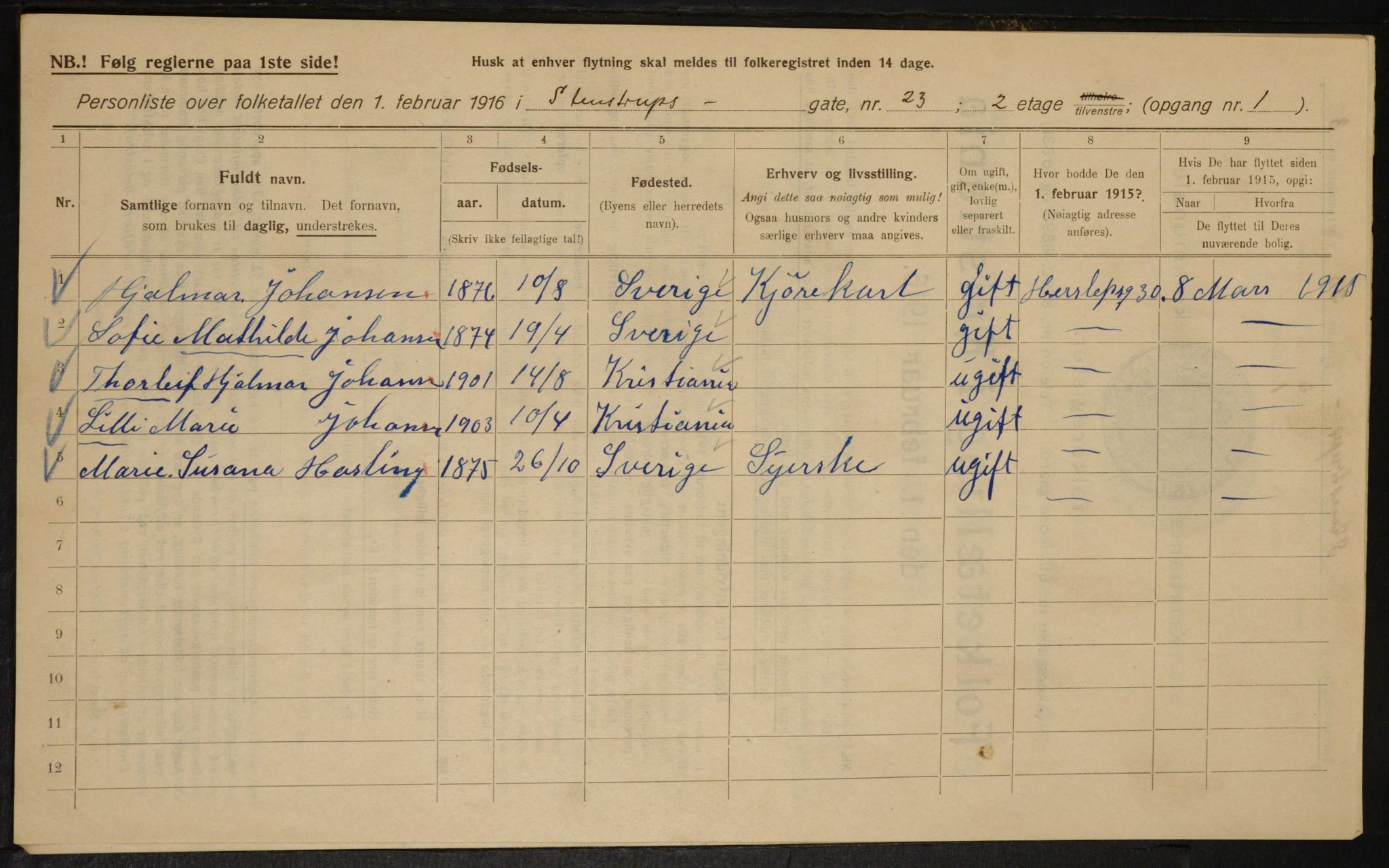 OBA, Kommunal folketelling 1.2.1916 for Kristiania, 1916, s. 104094